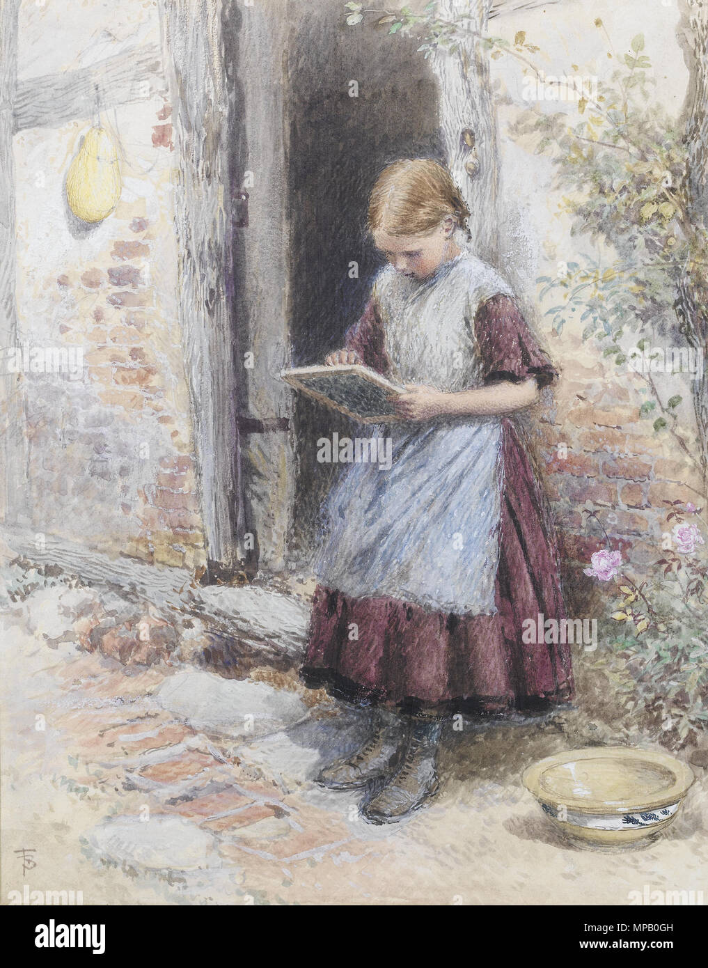 . Eine Schule Mädchen. Mit Monogramm, Aquarell über Spuren von Bleistift, heightenend mit einem Hauch von körperfarbe Unterzeichnet, 24 x 19 cm. durch 1899. Myles Birket Foster (1825-1899) Alternative Namen Myles Birkett fördern; Birket Foster; Meilen fördern Beschreibung englischer Maler und Illustrator Datum der Geburt / Tod vom 4. Februar 1825 27. März 1899 Ort der Geburt / Todes North Shields, Northumberland Weybridge, Surrey Arbeitsort Niederlande (1869), Rotterdam (1869), Den Haag (1869), Amsterdam (1869); Dordrecht (1869) Kontrolle: Q 1738050 VIAF: 34499263 ISNI: 0000 0001 1024 607 X ULAN: 500 Stockfoto