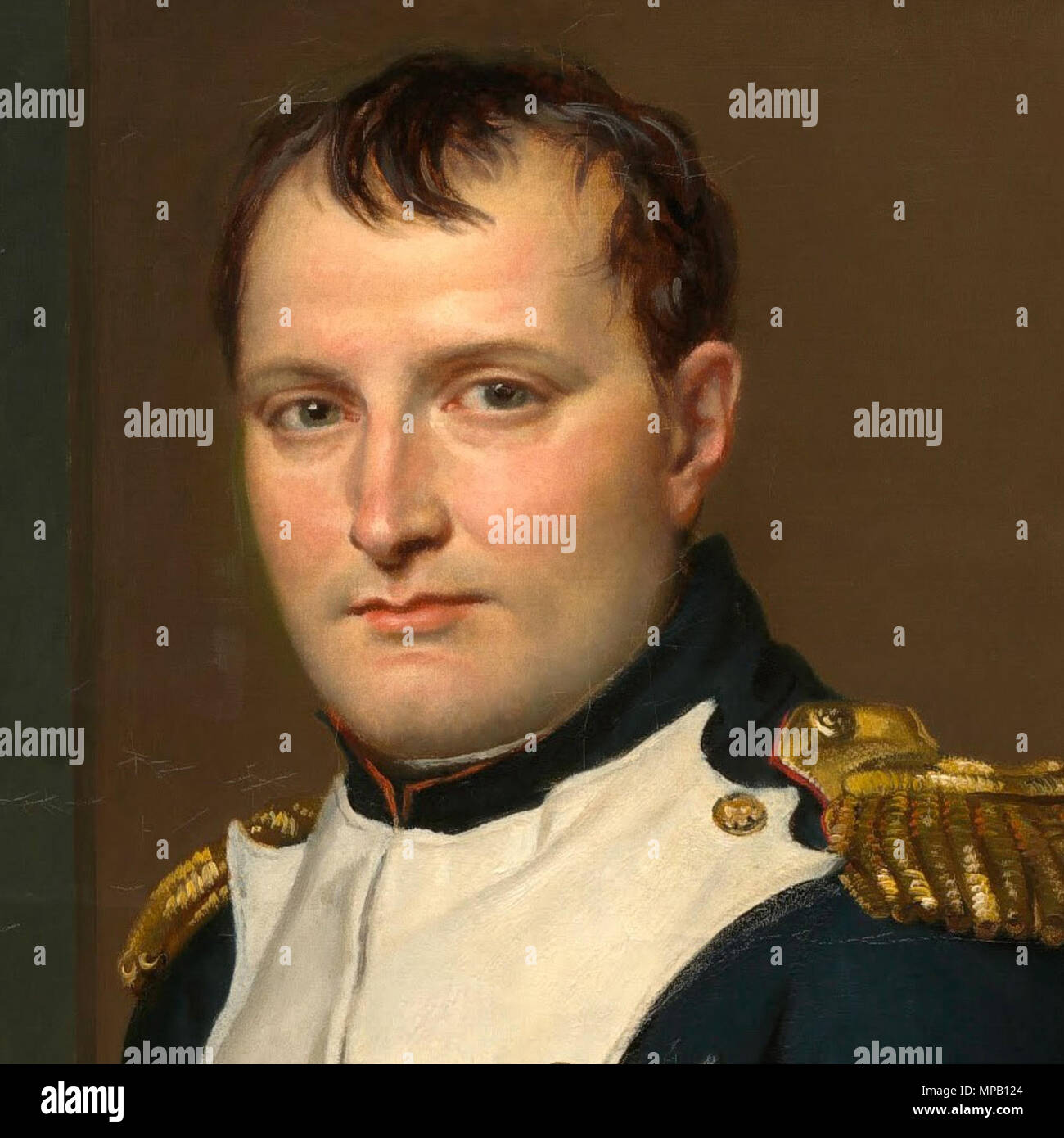 Français: Napoléon dans son cabinet de travail. Englisch: Napoleon Bonaparte; Erntegut des Kaisers Napoleon in seiner Studie in den Tuilerien English: Napoleon Bonaparte; Ausschnitt aus dem Porträt von Jacques-Louis David stammenden Napoléons in seinem Arbeitszimmer von 1812. 1812. 917 Napoleon Erntegut Stockfoto