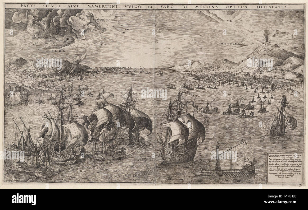 Seeschlacht in der Straße von Messina 1561. 920 Seeschlacht in der Straße von Messina von Frans Huys im Boijmans Stockfoto