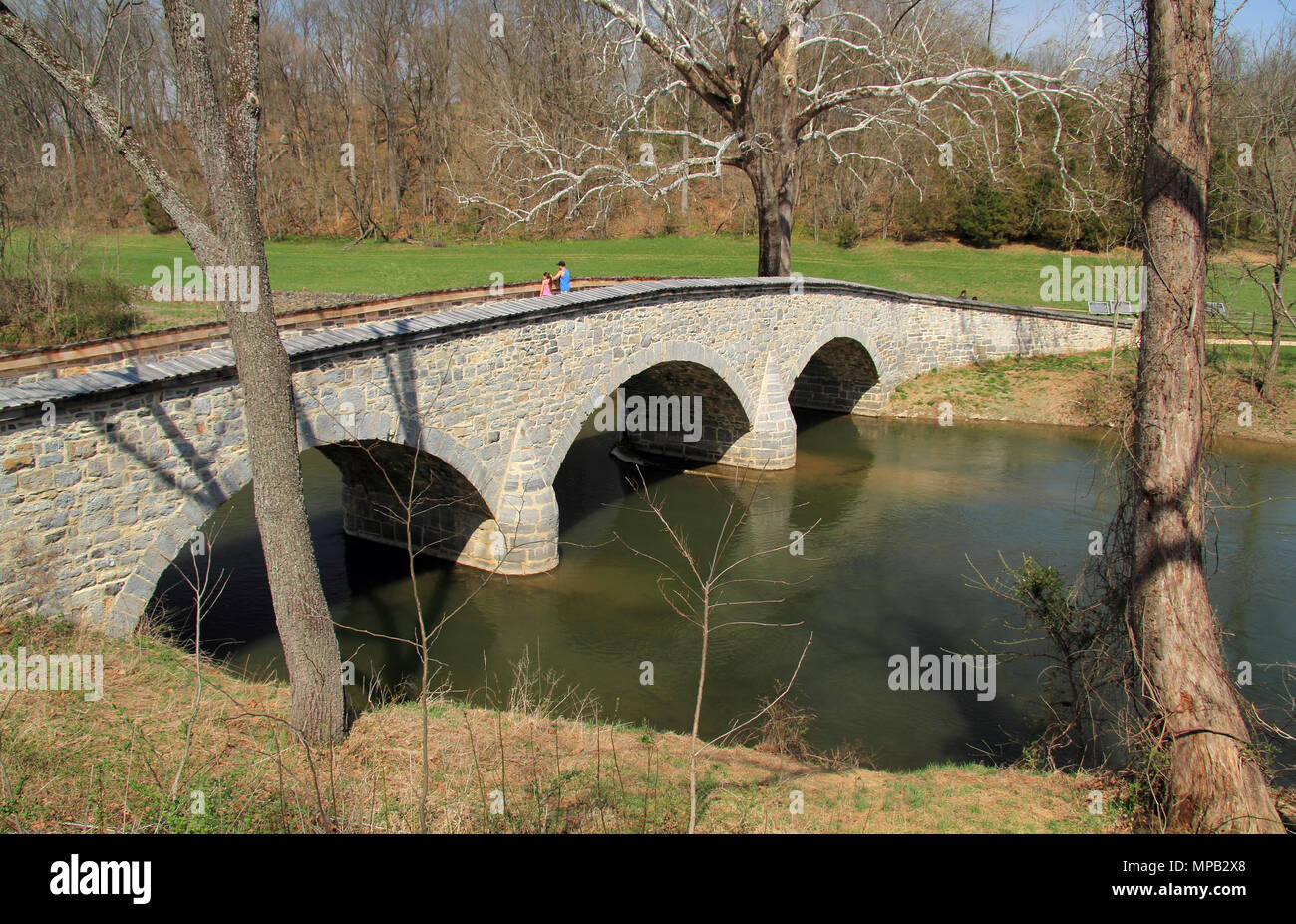 In der Schlacht von Antietam, die Burnside Bridge war heftig durch die Eidgenossen gegen Union Truppen kommandiert von Union Allgemeine Ambrose Burnside verteidigt. Stockfoto