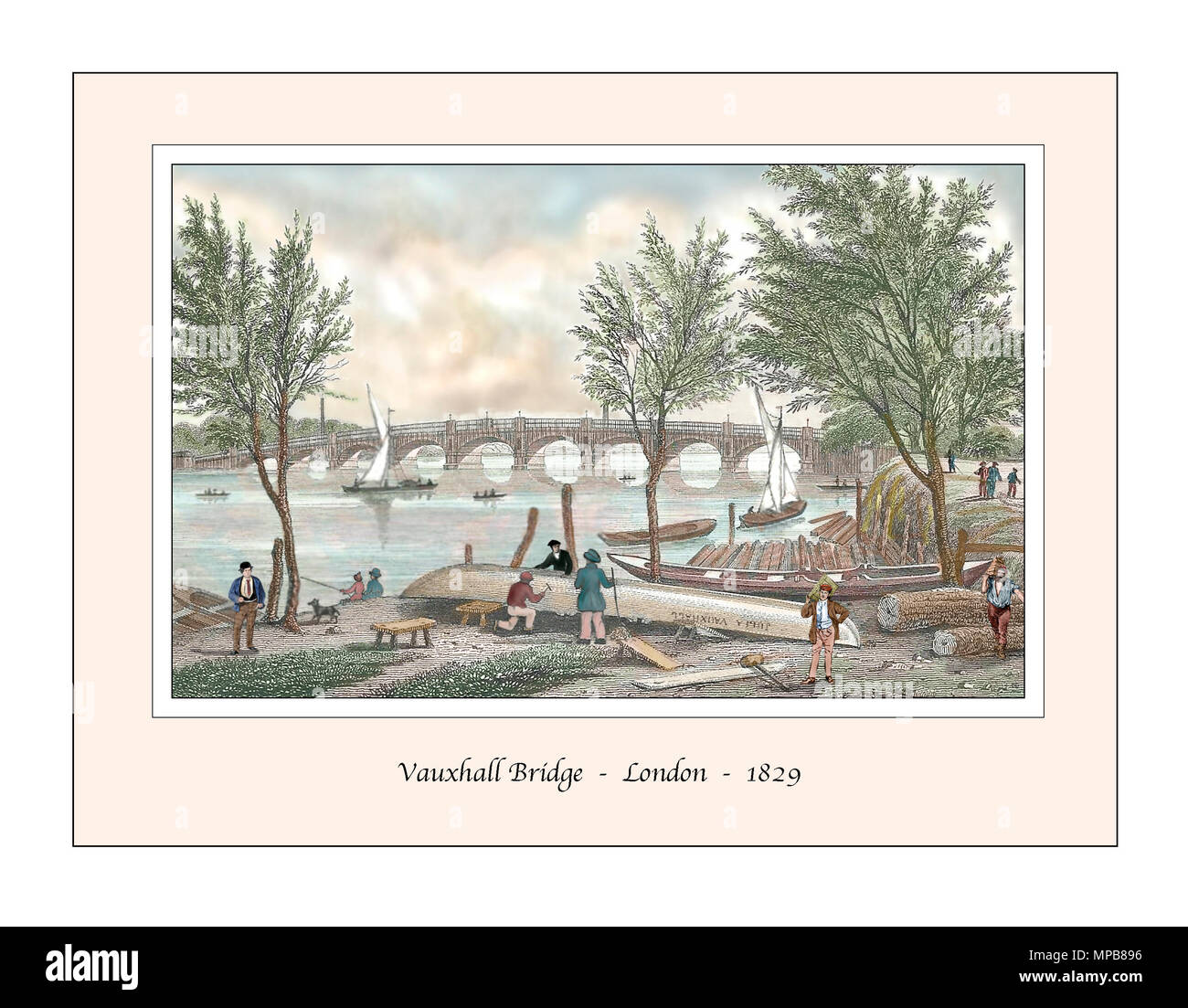 Der Vauxhall Bridge London Original Design im 19. Jahrhundert Gravur auf der Grundlage Stockfoto