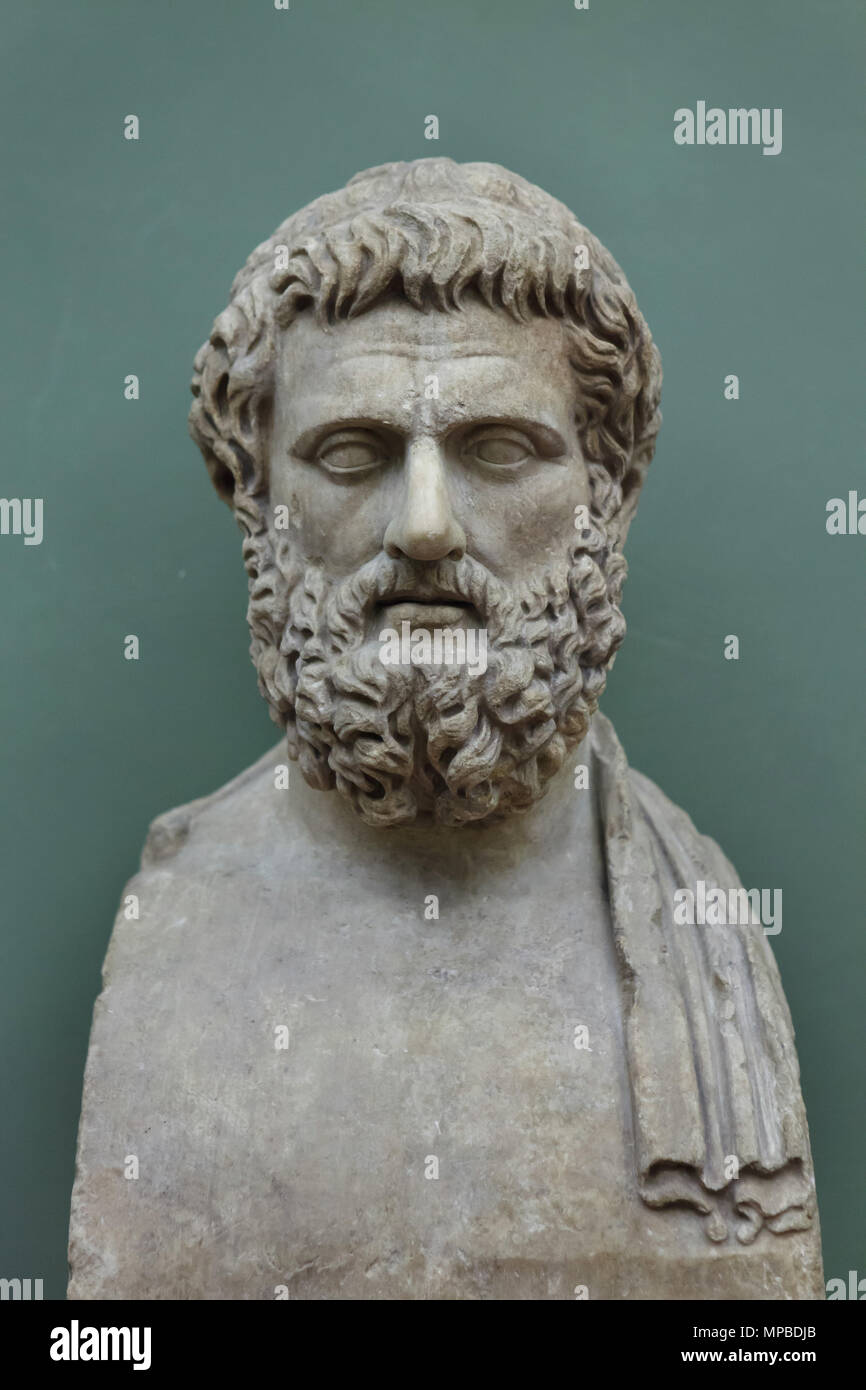 Marmor herm der antiken griechischen Autor Sophokles (497-406 v. Chr.), früher bekannt als die Büste von Solon. Römische Kopie aus der 1. oder 2. nachchristlichen Jahrhundert nach einem griechischen Original ab 330 v. Chr. in den Uffizien (Galleria degli Uffizi) in Florenz, Toskana, Italien. Stockfoto