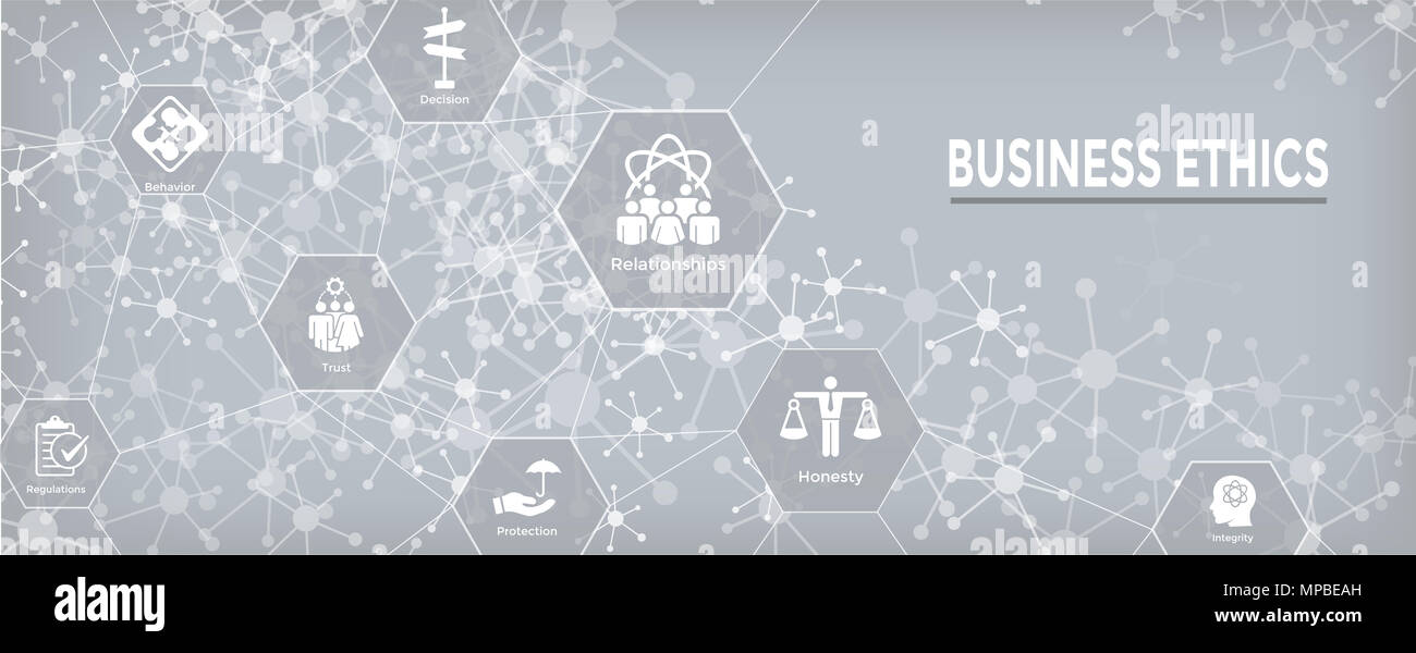 Business Ethics Web Banner Icon Set - Ehrlichkeit, Integrität, Engagement und Entscheidung Stockfoto