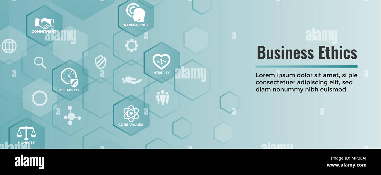 Business Ethics Web Banner Icon Set - Ehrlichkeit, Integrität, Engagement und Entscheidung Stockfoto