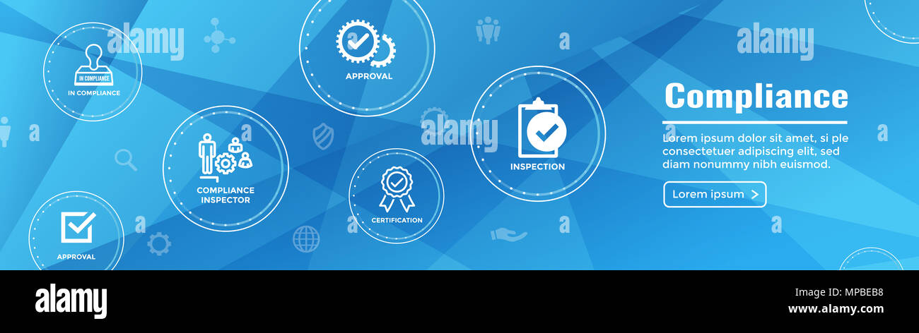 In übereinstimmung Web Banner mit Icon Set zeigt, dass eine Firma Inspektion erfolgreich bestanden Stockfoto