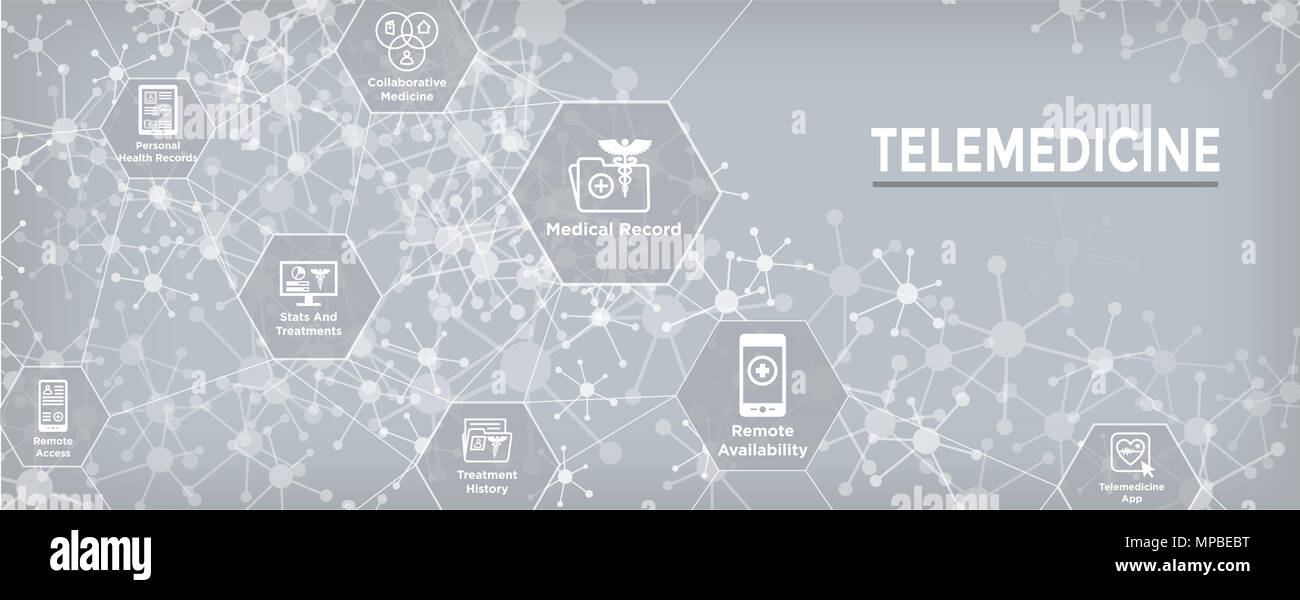 Telemedizin header Banner für Web-Symbol mit Telemedizin, ehr, phr und EMR Stockfoto