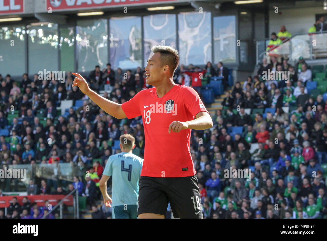 24. März 2018. Internationaler Fußball-freundliches 2018, Nordirland gegen Südkorea im Windsor Park, Belfast. (18) Kim Shin-wook Südkorea. Stockfoto