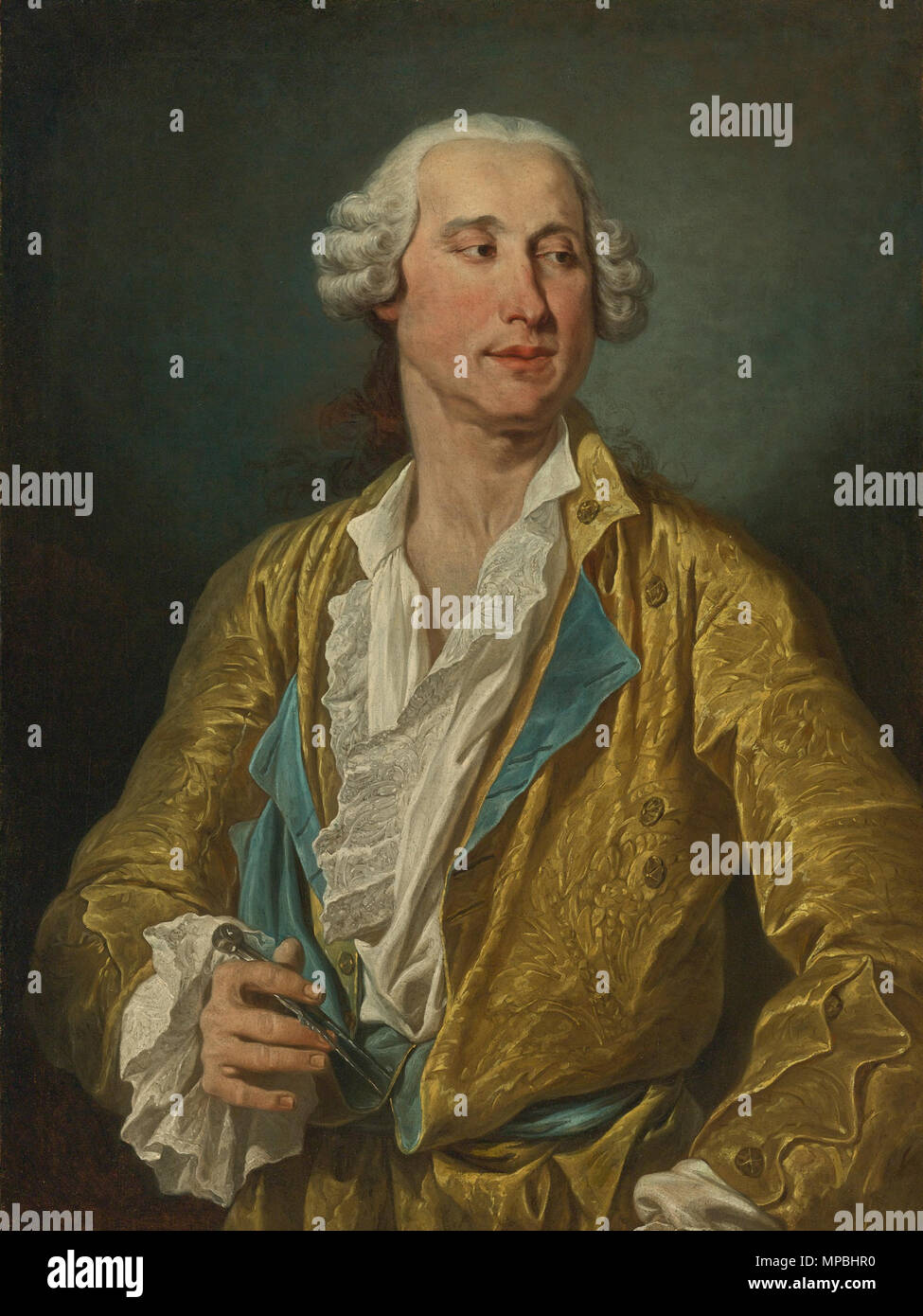. Porträt eines Mannes mit einem Kompass. 18. 933 nördlich der italienischen Schule aus dem 18. Jahrhundert Porträt eines Mannes mit einem Kompass Stockfoto