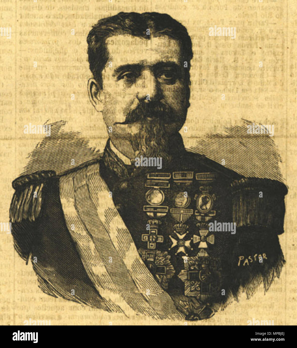 . Englisch: Allgemeine D. Luiz Fajardo, einem spanischen Offizier auf einem Stich im Jahr 1886 veröffentlicht. Português: O Allgemeine Luís Fajardo, oficial espanhol, Numa gravura publicada em 1886. Vom 5. Februar 1886. Francisco Pastor (1850 - 1922) Alternative Namen Pastor Beschreibung spanisch-portugiesischen Graveur Geburtsdatum / Tod 1850 1922 Ort der Geburt / Todes Alcoi/Alcoy Rio de Janeiro Authority control: Q 10285048 VIAF: 99907450 936 O Allgemeine Fajardo - Diario Illustrado (5 Fev 1886) Stockfoto