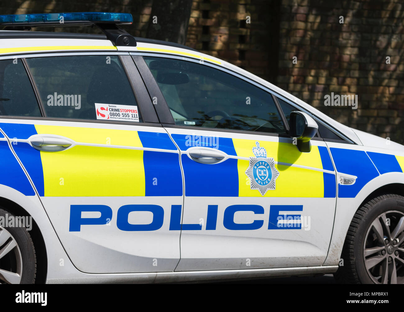 Polizei Auto von Sussex Polizei auf einer Straße in West Sussex, England, UK. Stockfoto