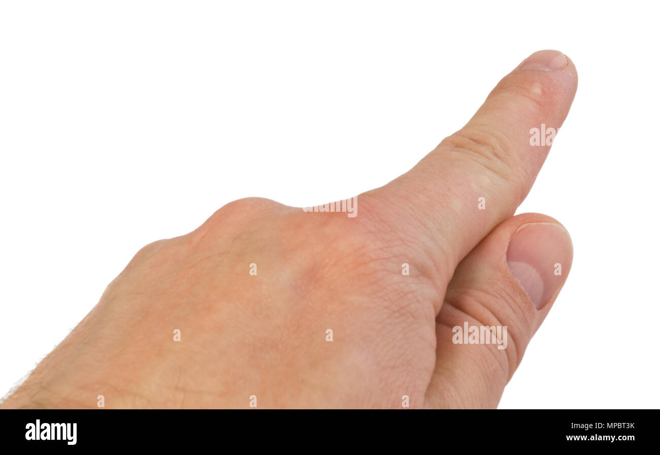 Hand mit Zeigefinger auf weißem Hintergrund. Ideal für die Sicht auf Auto GPS-Navigation. Stockfoto