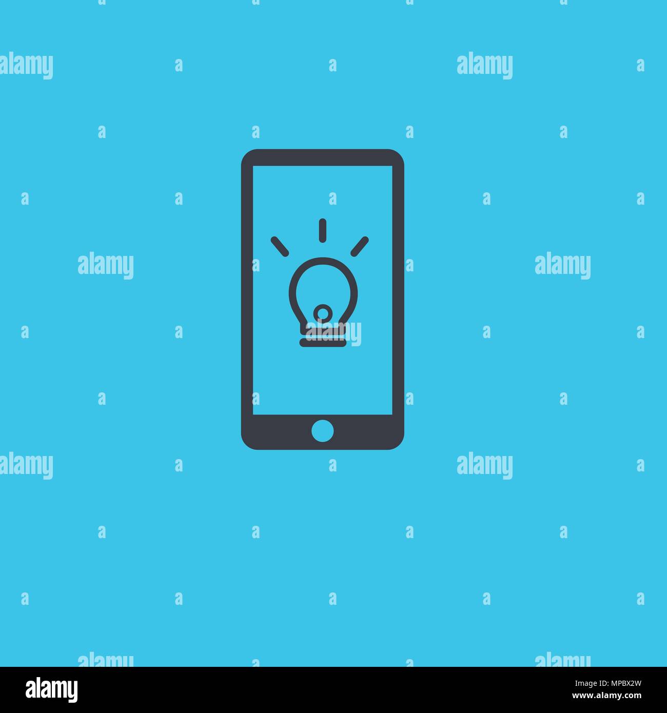 Handy Symbol mit Glühbirne Idee Konzept. Geschäftsidee Symbole auf dem blauen Hintergrund. Smart Concept flachbild Zeichen des Telefons. Vector Illustration Stock Vektor