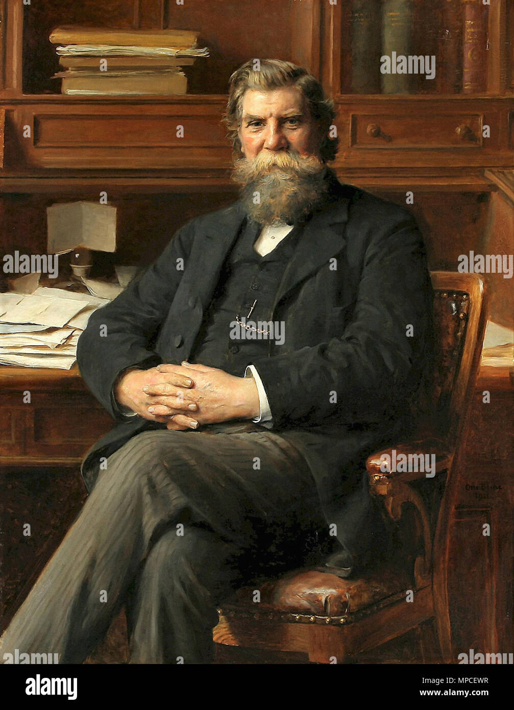 Bache Otto - Porträt des Dänischen Geschäftsmann Carl wird an seinem Schreibtisch Stockfoto