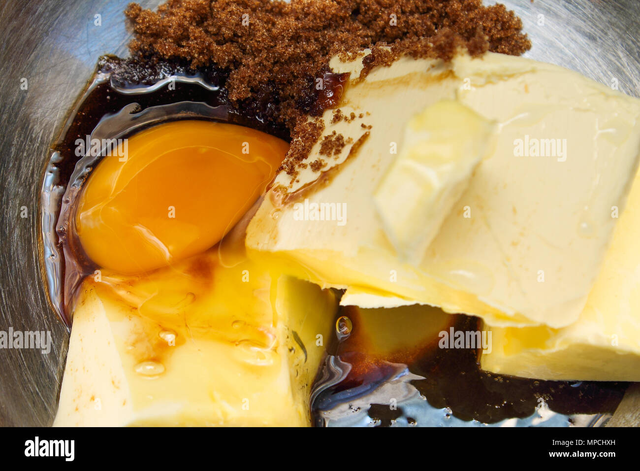 Vorbereitungen für Kuchen backen - Kuchen Zutaten Stockfoto