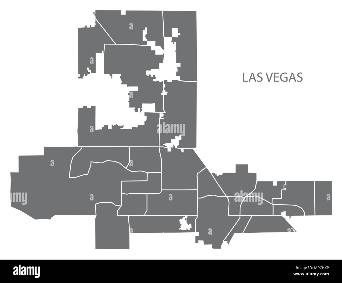 Las Vegas Nevada City Karte mit nachbarschaften Grau Abbildung silhouette Form Stock Vektor