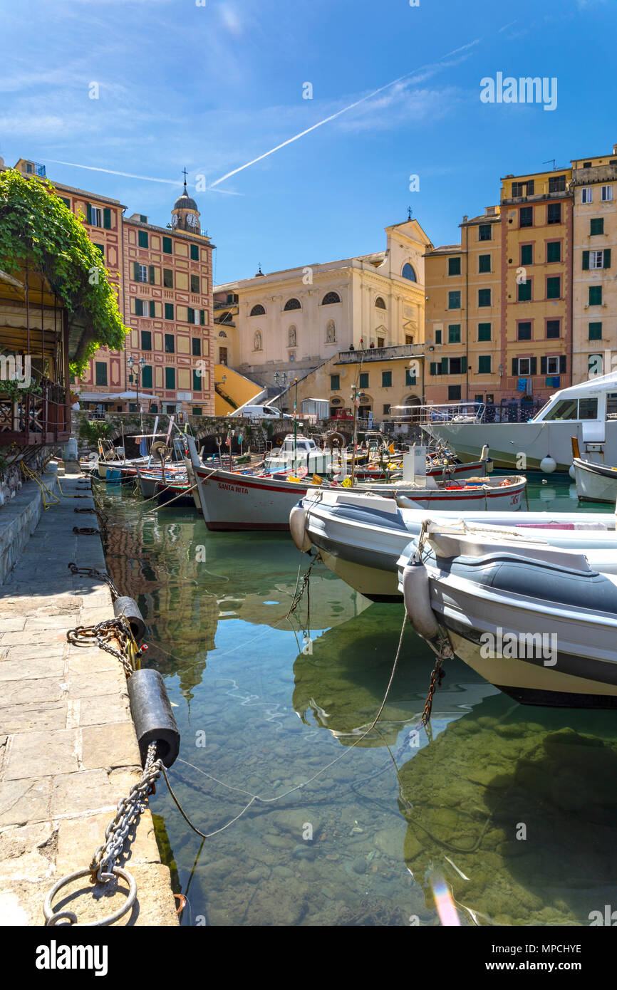 Hafen von Camogli Dorf, Genua, Ligurien, Italien Stockfoto