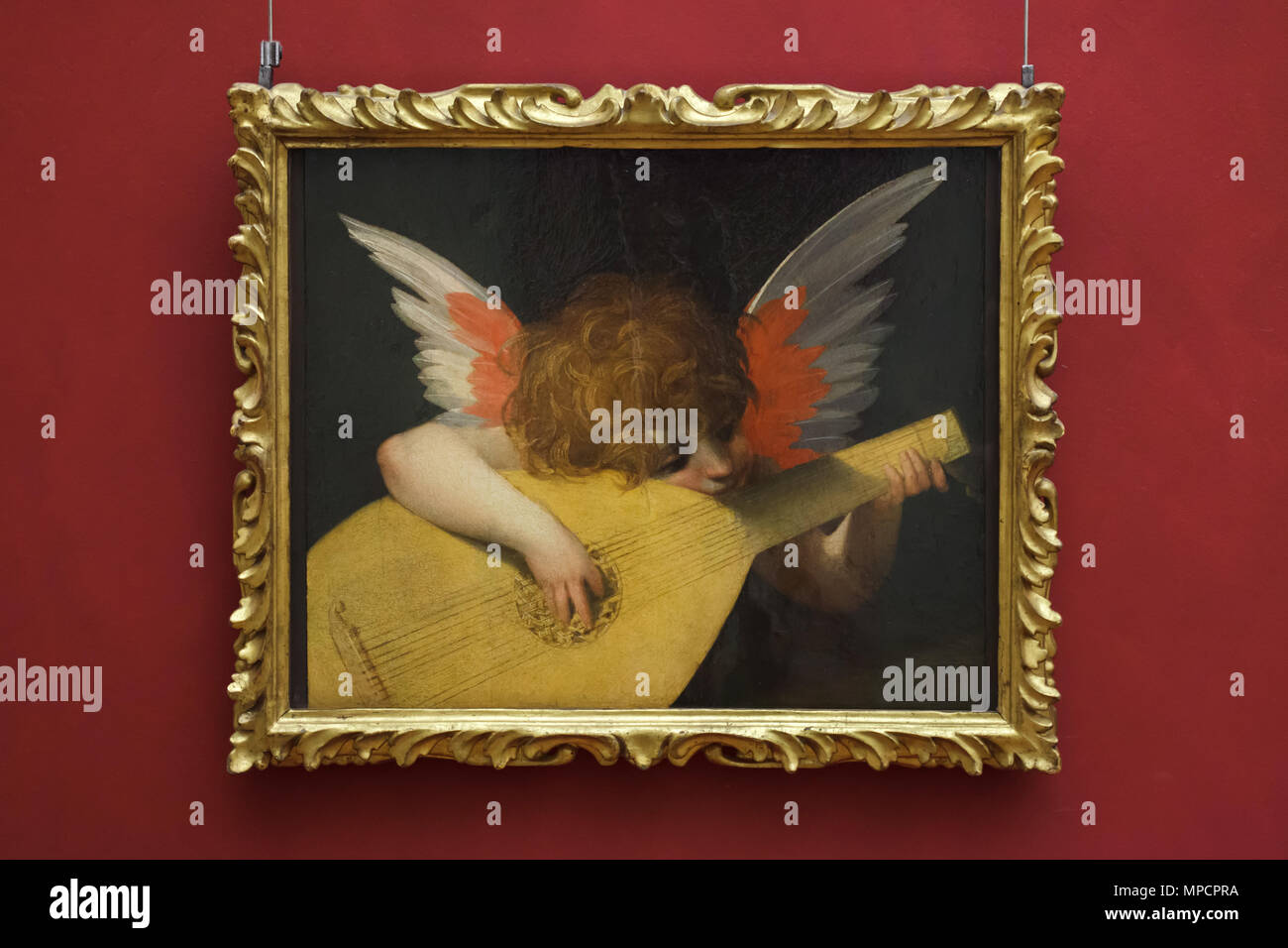 Malerei 'Musical Engel' (1521) von Italienischen manieristischen Malers Rosso Fiorentino in den Uffizien (Galleria degli Uffizi) in Florenz, Toskana, Italien. Stockfoto
