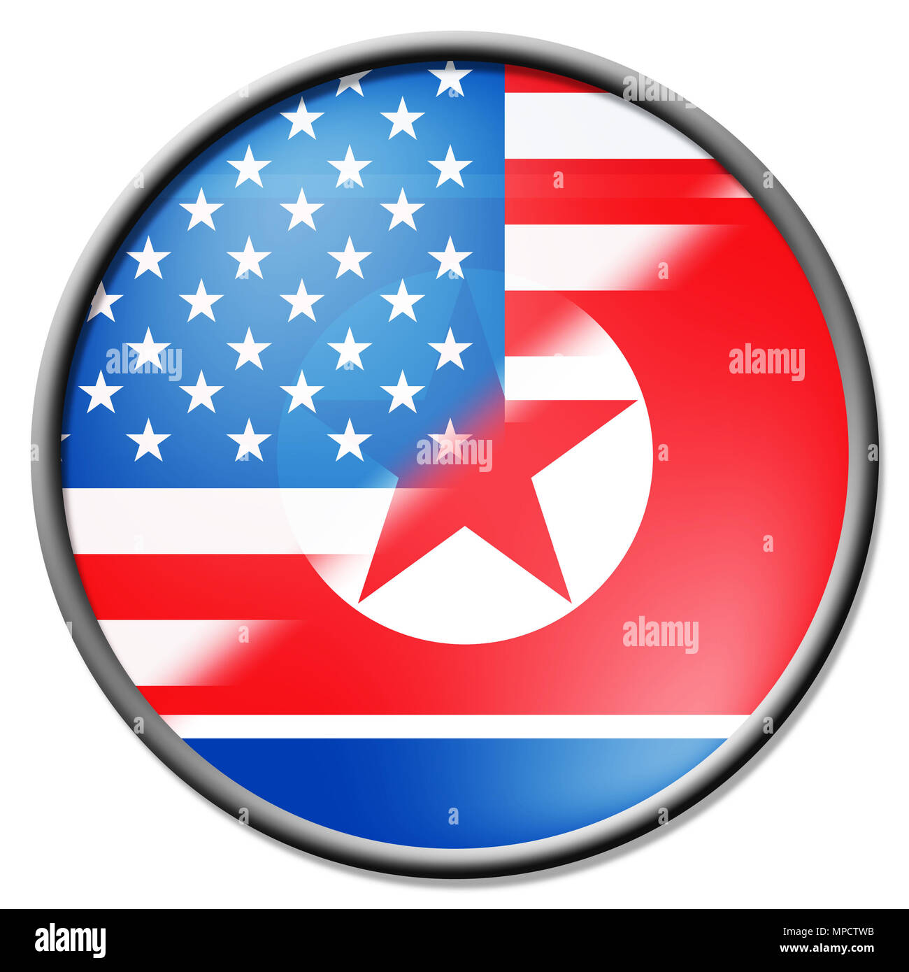 Nordkorea und die Vereinigten Abzeichen, 3D-Darstellung. Zeigt den Konflikt oder Frieden und Verhandlungen zwischen Pjöngjang und Trump Stockfoto