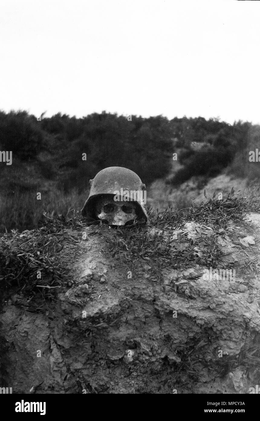 Menschlicher Schädel innerhalb der Bundeswehr Helm Weltkrieg Verdun, Frankreich 1918 Stockfoto