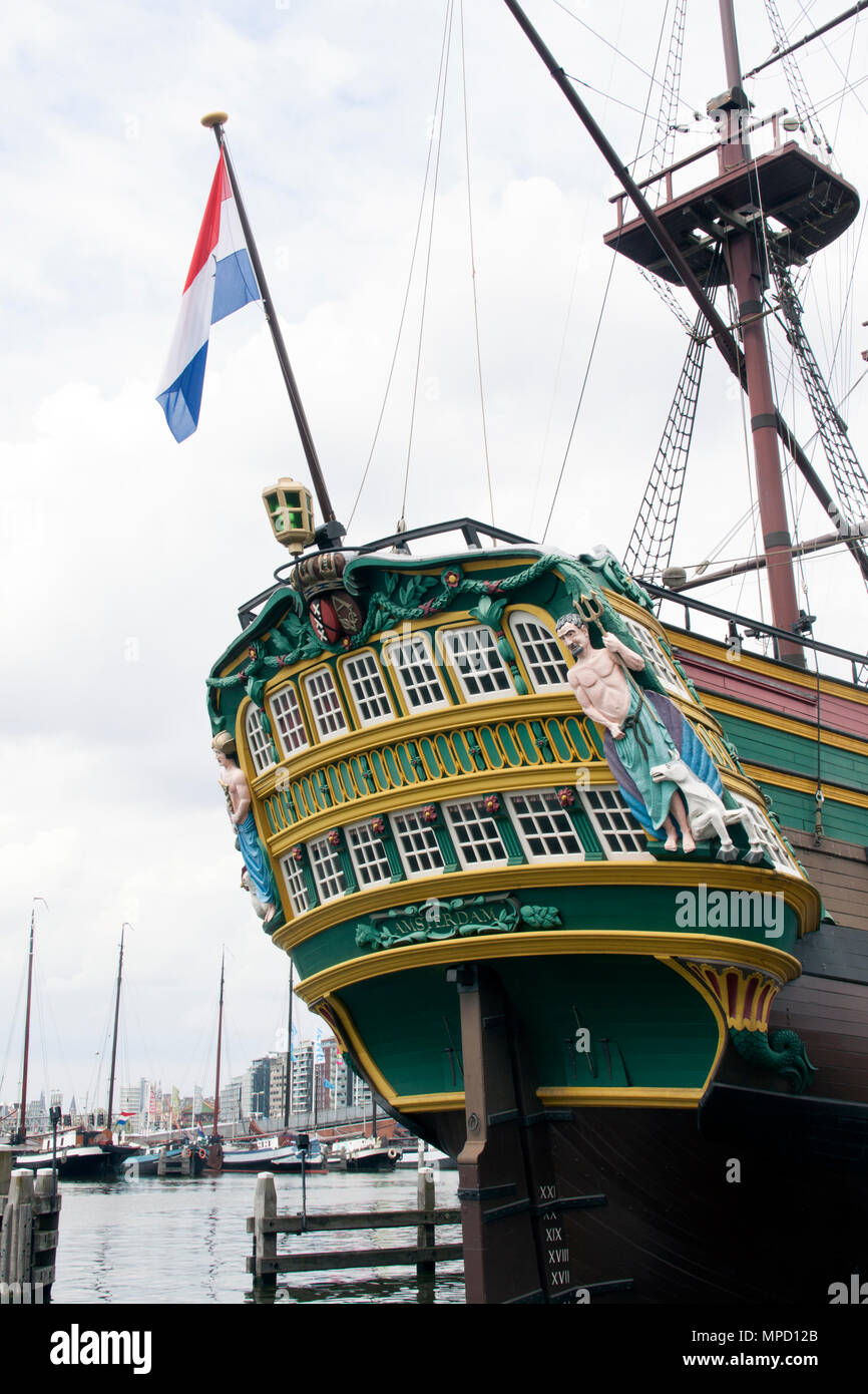 Segelschiff, oder Ostindienfahrer vom V.O.C.s Dies ist der Spiegel auf der Rückseite des Schiffes Stockfoto