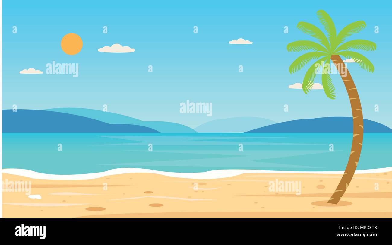 Tropical Beach Reisen Urlaub Freizeit Natur Konzept Vector Illustration. schönen Meer und Himmel Hintergrund. Travel Concept. Stock Vektor