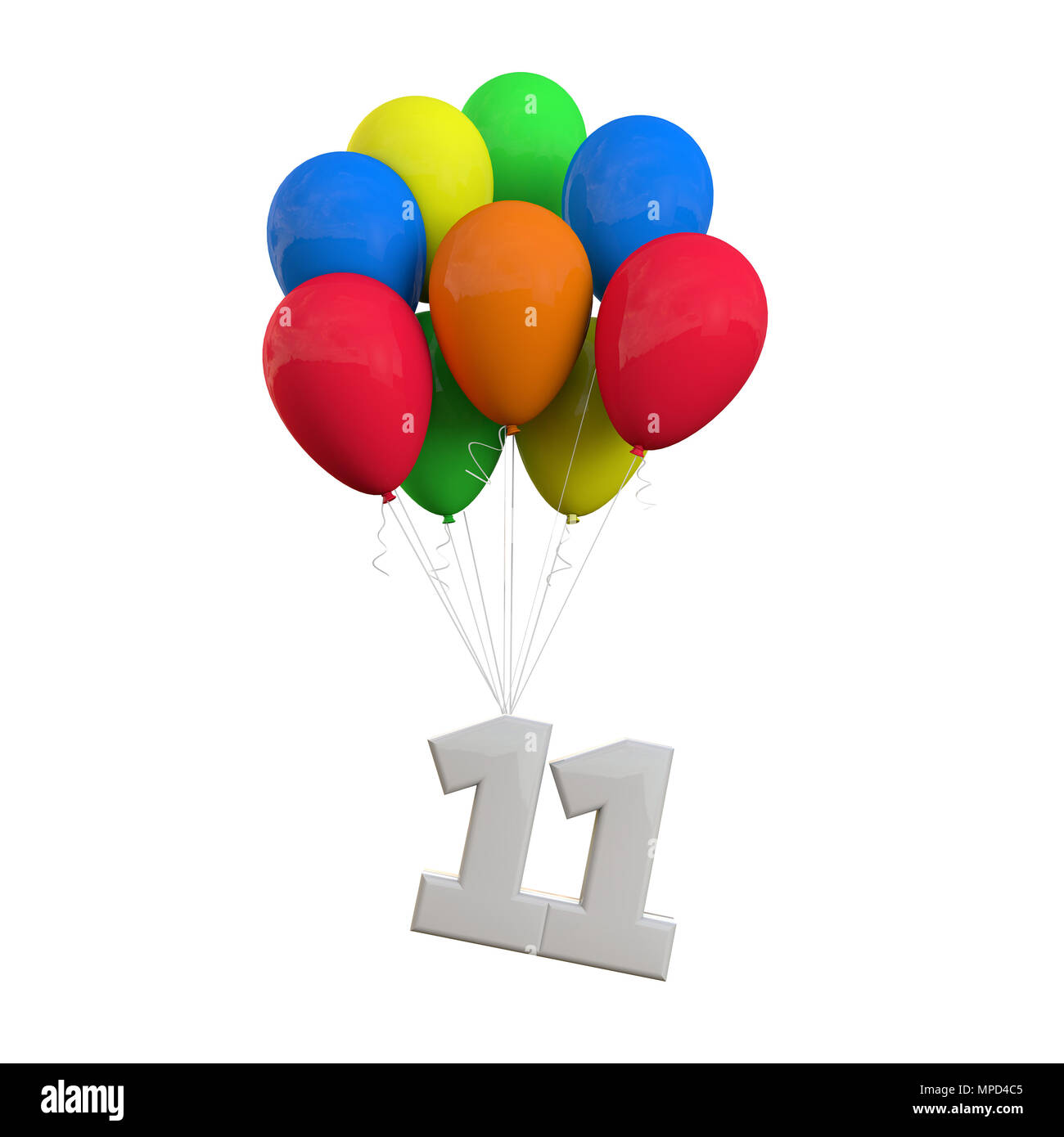 Nummer 11 Party Feier Anzahl Zu Einem Bundel Luftballons Befestigt 3d Rendering Stockfotografie Alamy