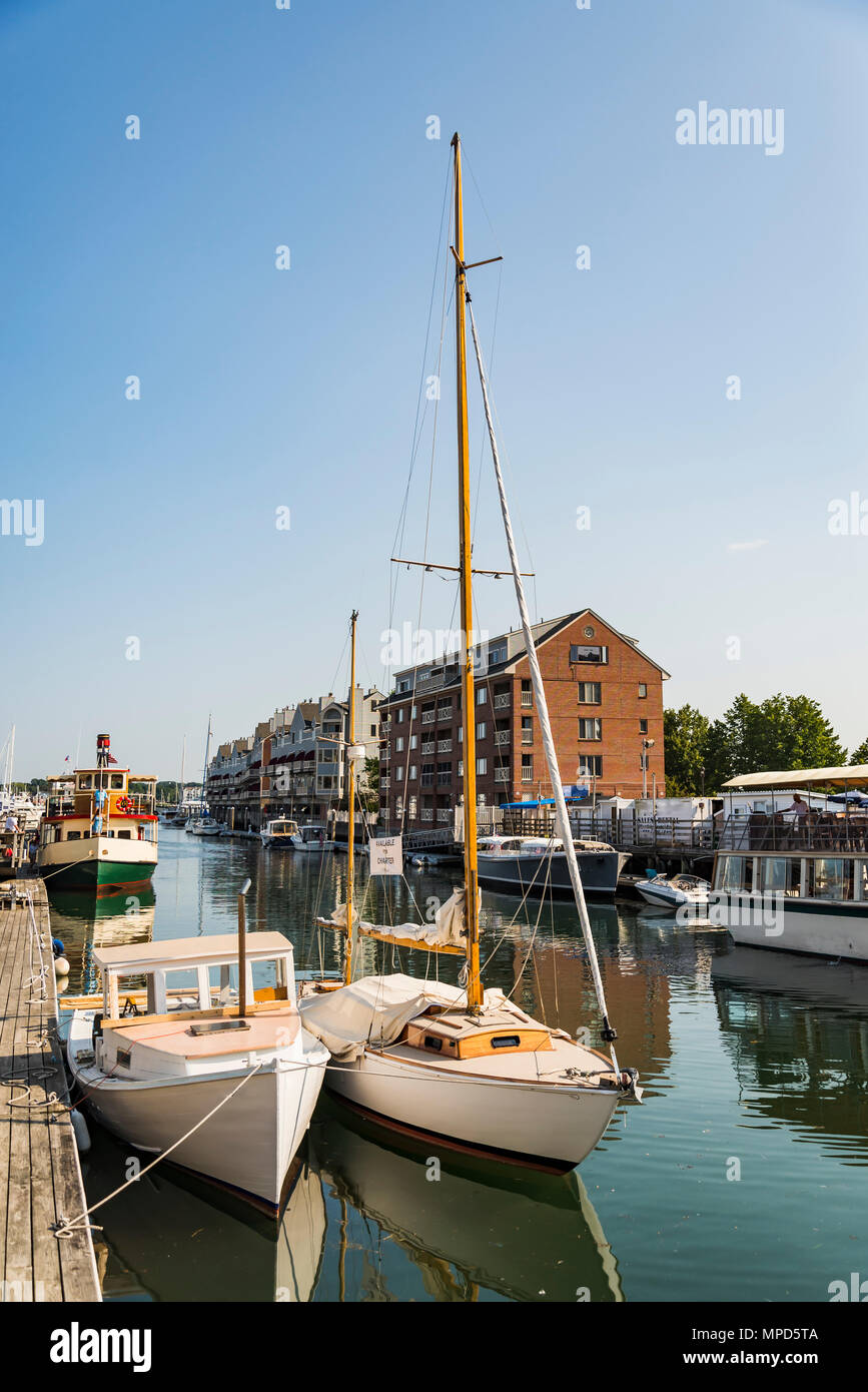 Docks und Boote in Portland Maine Stockfoto