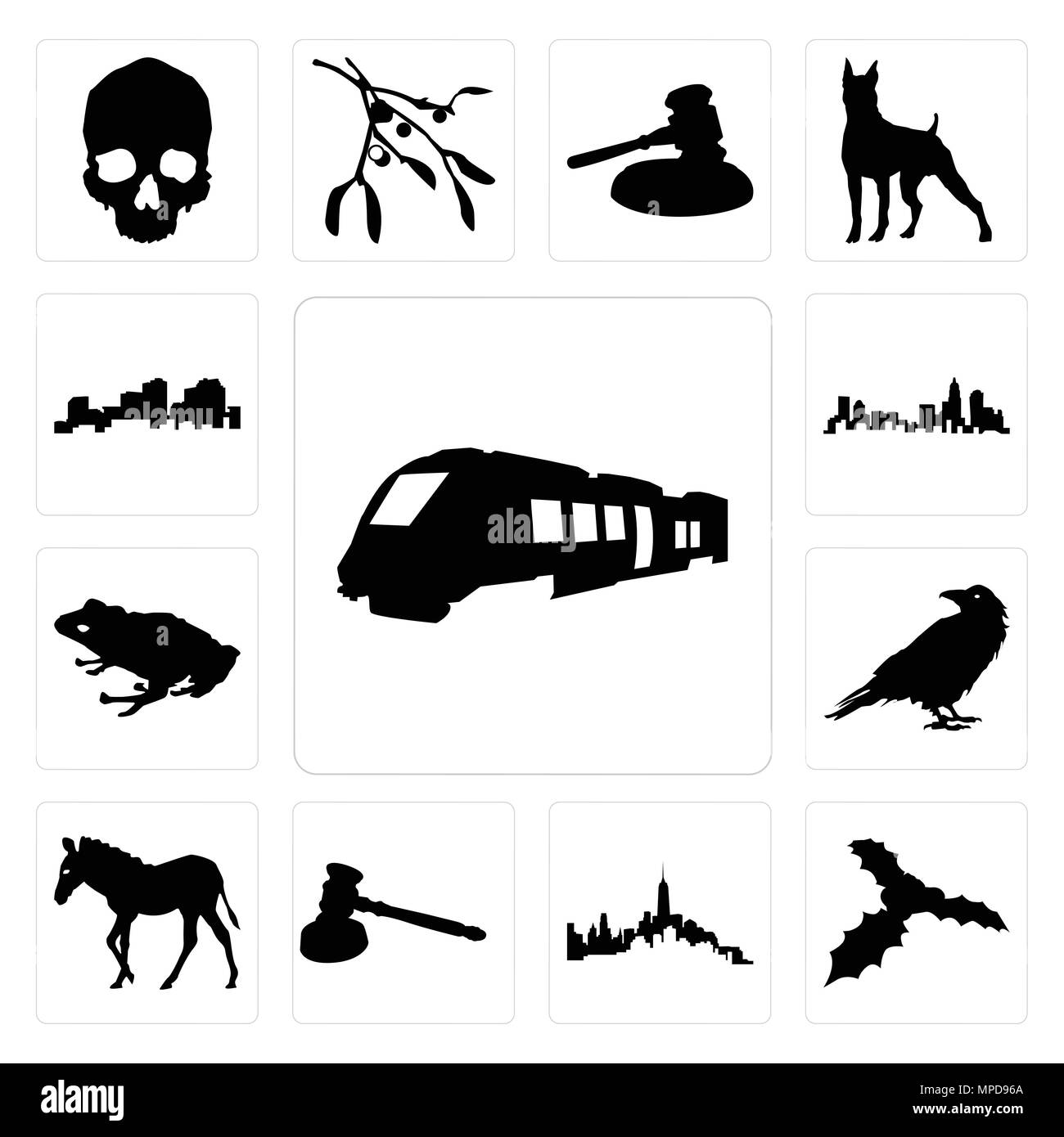 Satz von 13 Einfache editierbare Ikonen wie Zug Übersicht Bilder auf weißem Hintergrund, Mistel von Manhattan Hintergrund kann für mobile verwendet werden, die Web-UI Stock Vektor