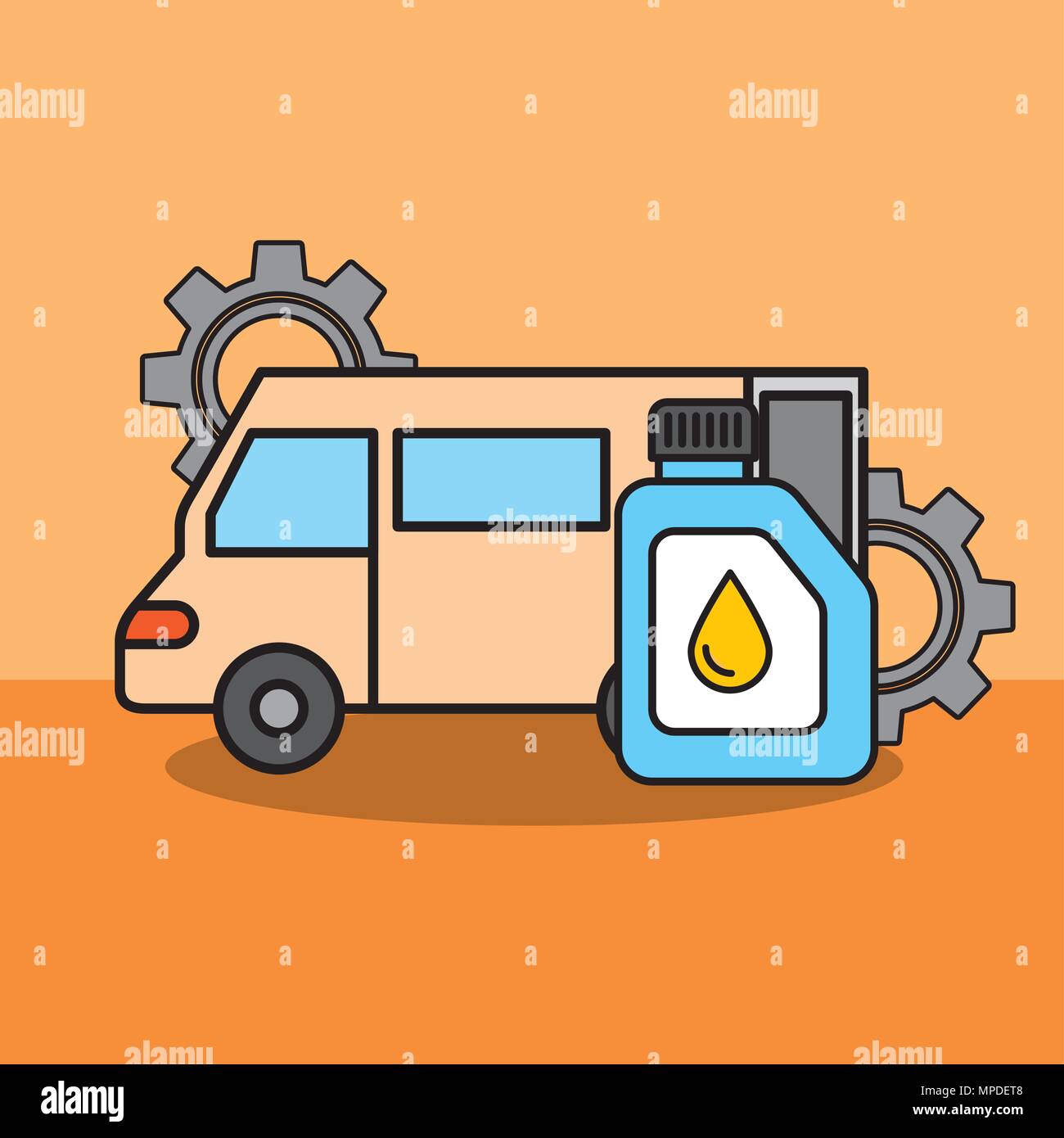 Van Car Service Wartung Zahnräder Motoröl Stock Vektor