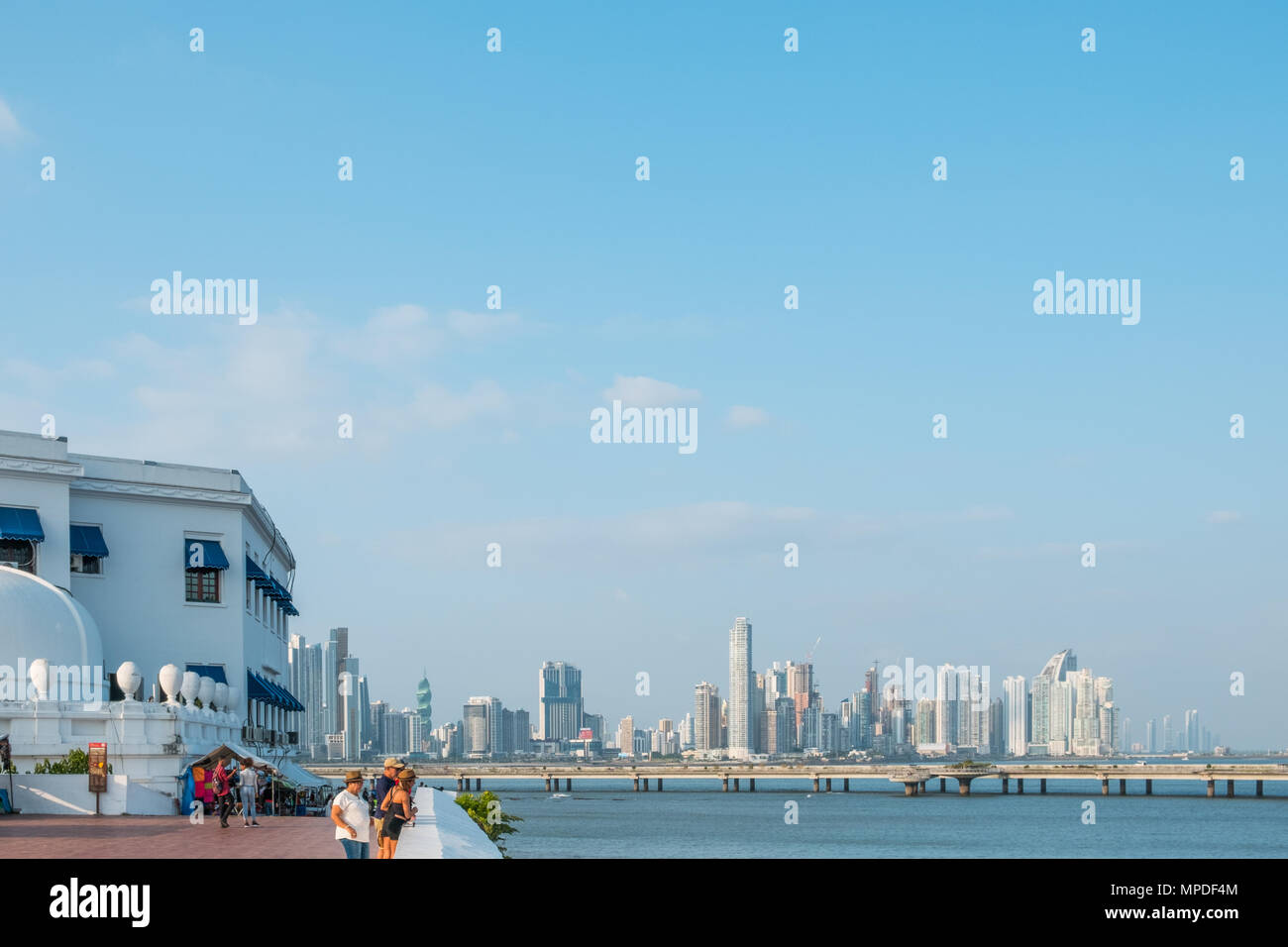 Panama City Skyline, Ansicht von Casco Viejo mit Wolkenkratzer Hintergrund Stockfoto