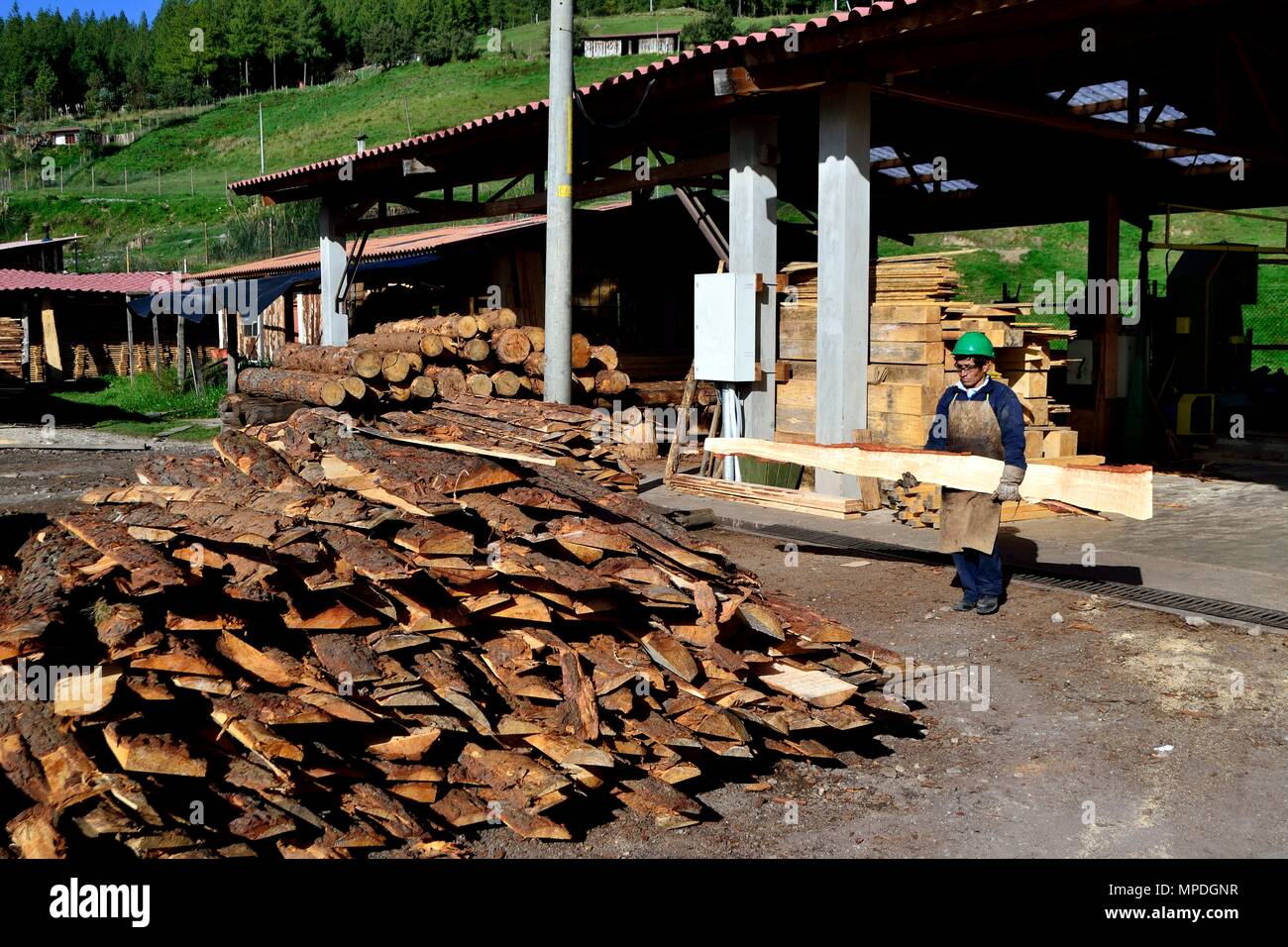 Sägewerk in GRANJA PORCON-Evangelikalen Genossenschaft. Abteilung von Cajamarca PERU Stockfoto