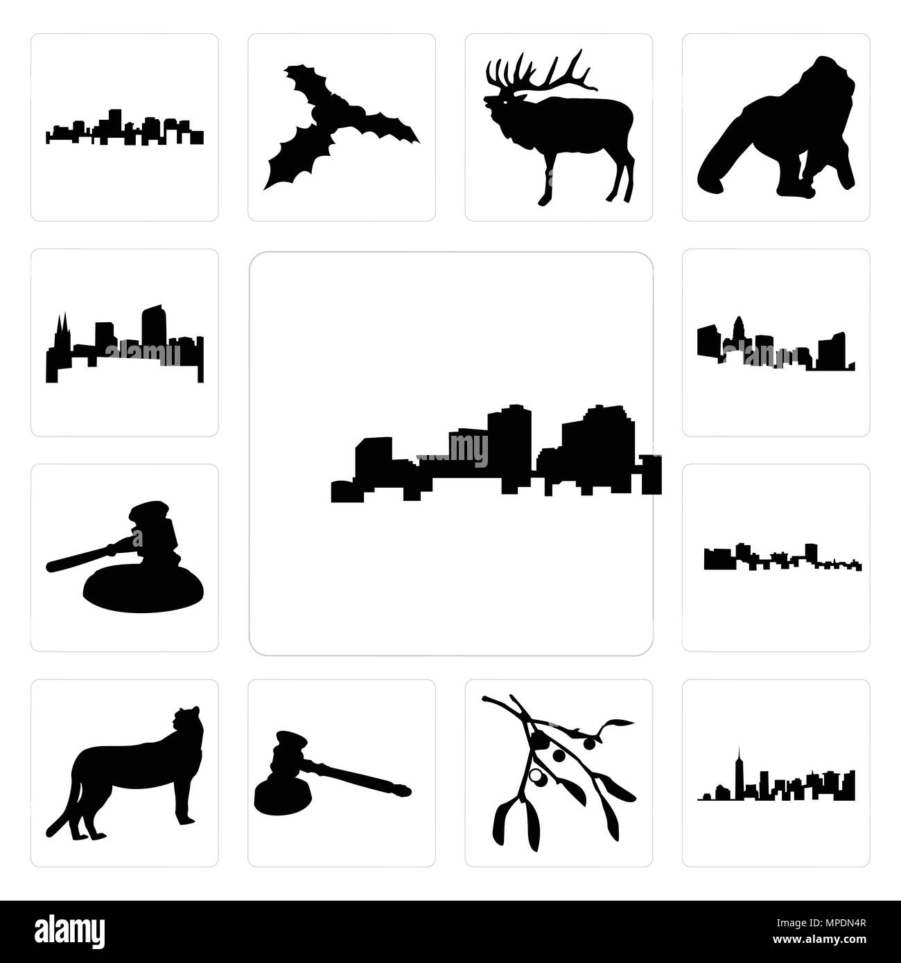 Satz von 13 Einfache editierbare Ikonen wie Louisiana Umrisse auf weißem Hintergrund, von Manhattan Mistel Hintergrund kann für mobile verwendet werden, die Web-UI Stock Vektor