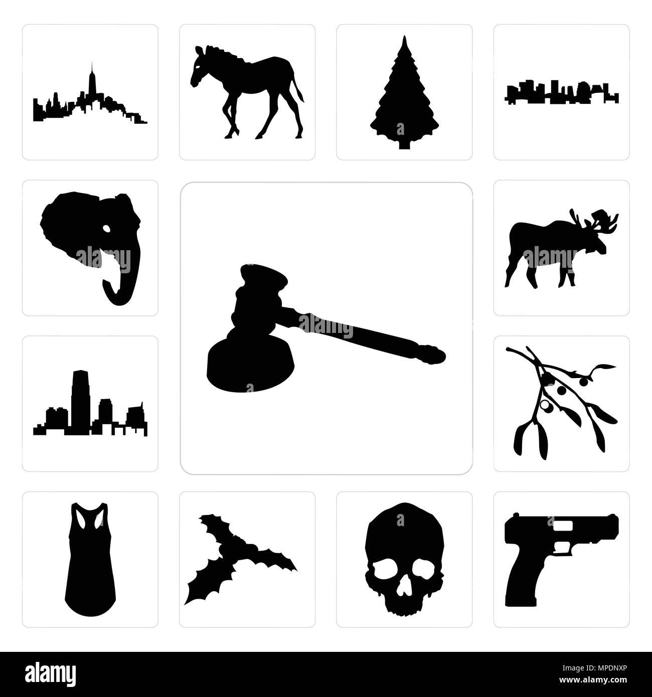 Satz von 13 Einfache editierbare Symbole wie Hammer Umrisse auf weißem Hintergrund, totenkopf Schädel Hintergrund für mobile verwendet werden können, Web-UI Stock Vektor