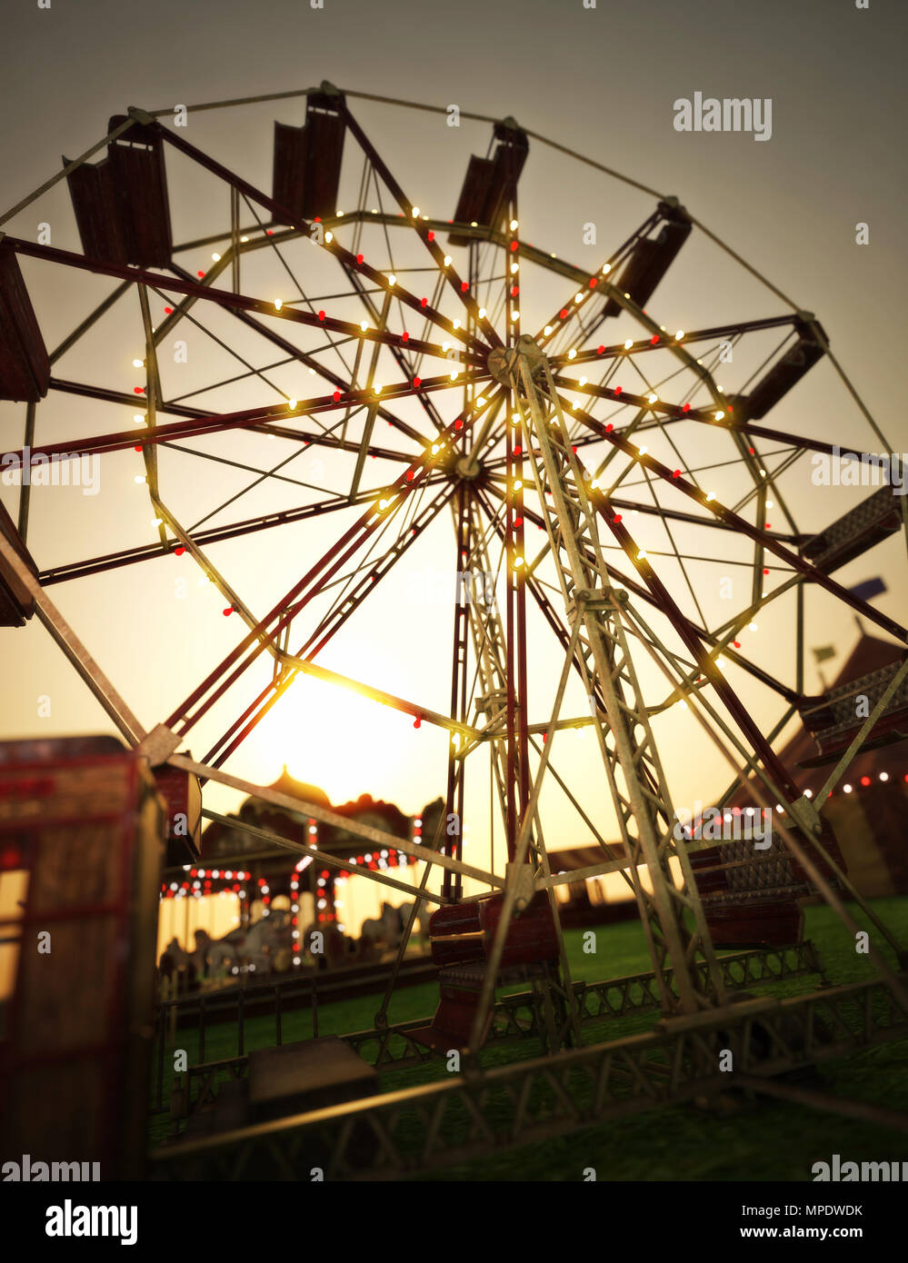 Karneval midway Hintergrund mit Riesenrad und Karussell. 3D-Rendering Stockfoto