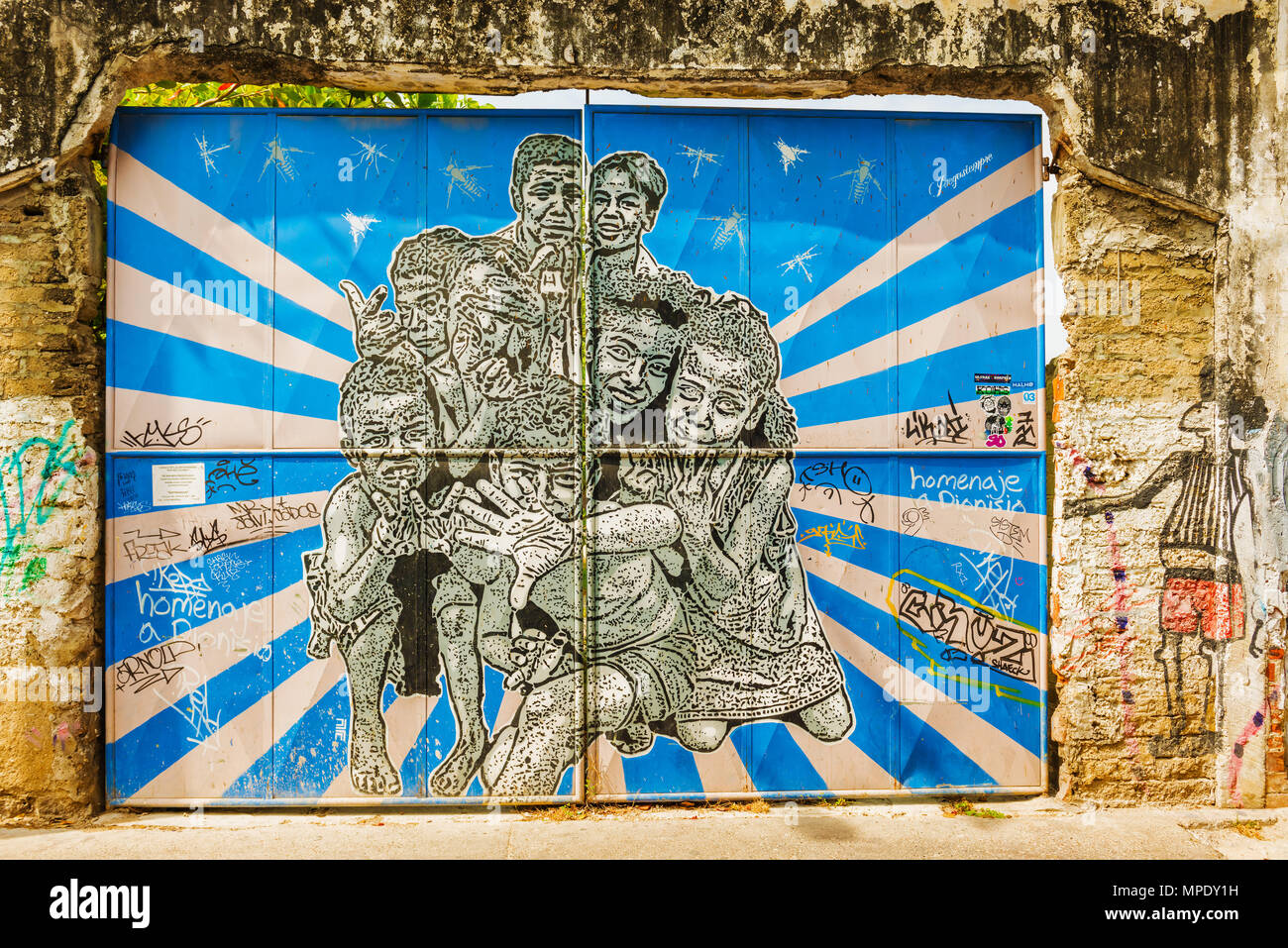 Cartagena, Kolumbien - 26. März 2017: Street Art Graffiti an der Wand in der Straße in Getsemani Bereich von Cartagena, Kolumbien, Südamerika Stockfoto