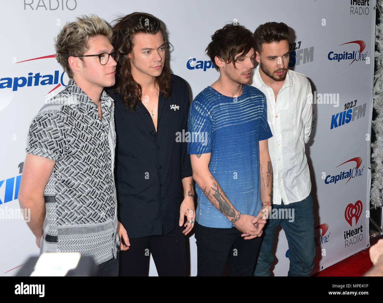 Niall Horan, Harry Styles, Louis Tomlinson und Liam Payne von einer Richtung 047 am iHeartRadio Jingle Ball KIIS FM im Staples Center in Los Angeles. Dezember 4, 2015. Eine Richtung 047 Veranstaltung in Hollywood Leben - Kalifornien, Red Carpet Event, USA, Filmindustrie, Prominente, Fotografie, Bestof, Kunst, Kultur und Unterhaltung, Topix prominente Mode, Besten, Hollywood Leben, Event in Hollywood Leben - Kalifornien, Roter Teppich und backstage, Film Stars, TV Stars, Musik, Promis, Kunst, Kultur und Unterhaltung, vertikal, eine Person, Fotografie, Anfrage tsuni @ Gamma-USA. c Stockfoto