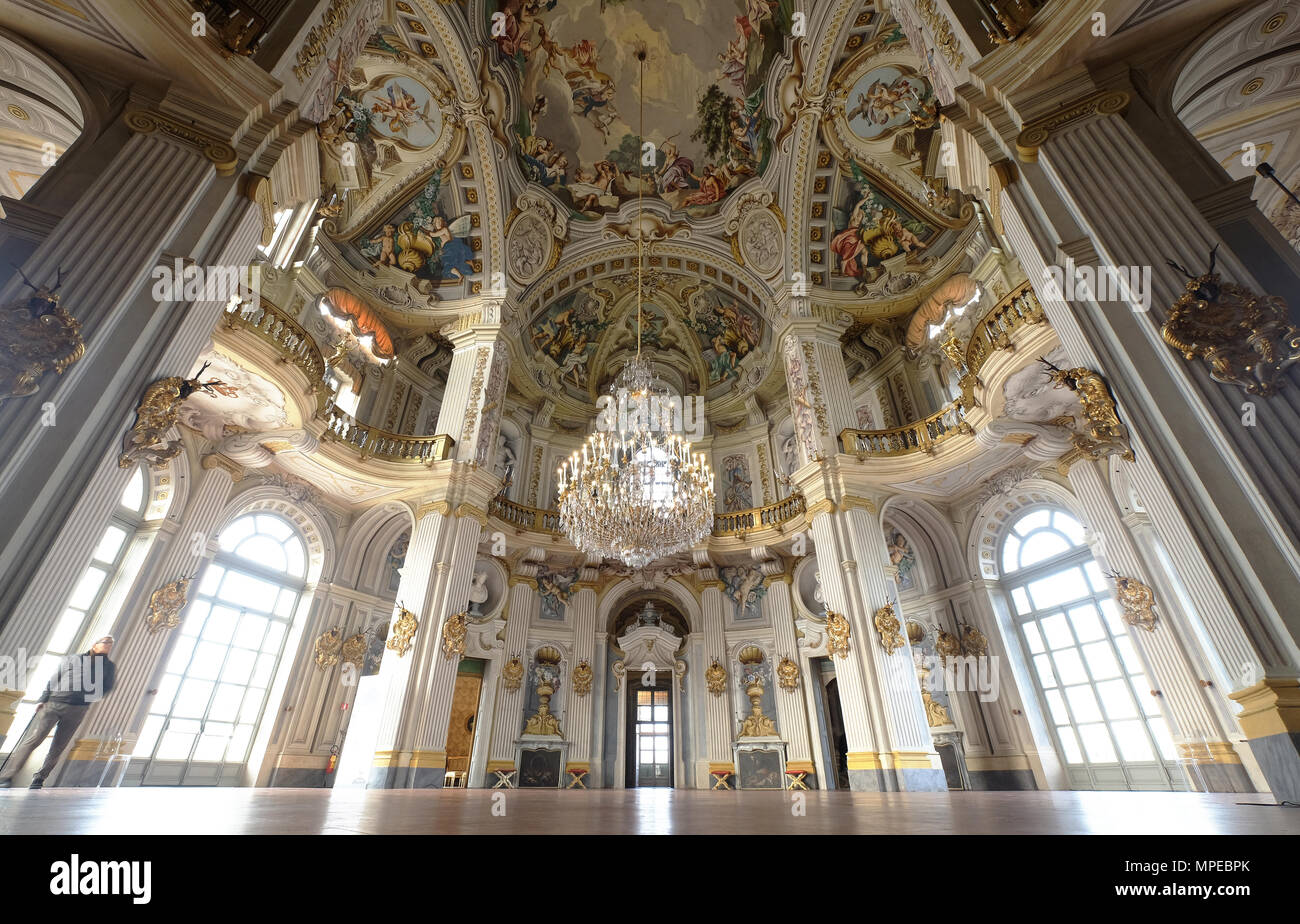 Das Jagdschloss von Stupinigi, central hall, Nichelino, Turin, Piemont, Italien Stockfoto