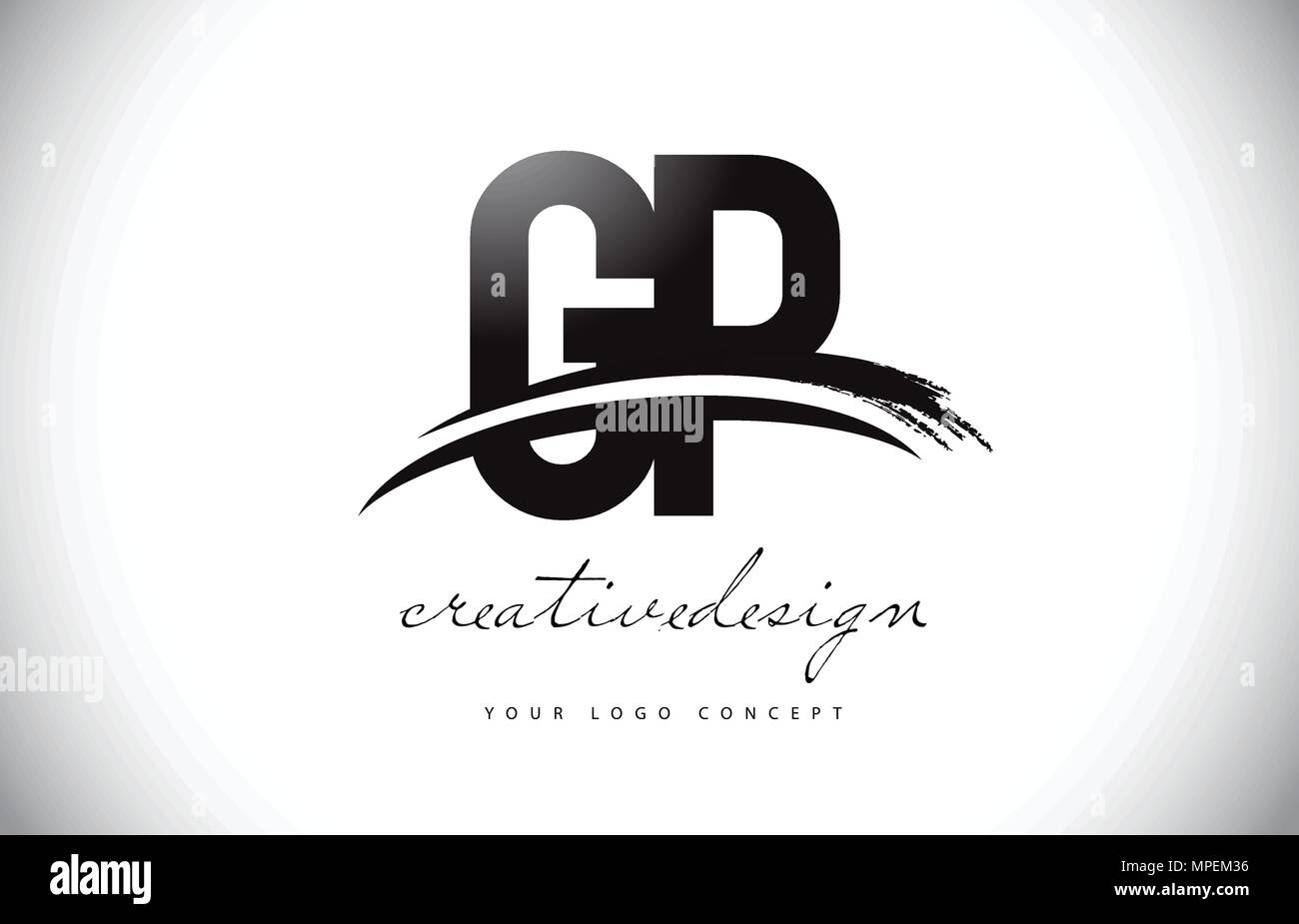 GP G P Schreiben Logo Design mit Swoosh und Schwarzen Pinselstrich. Modern Creative Pinselstrich Buchstaben Vektor Logo Stock Vektor