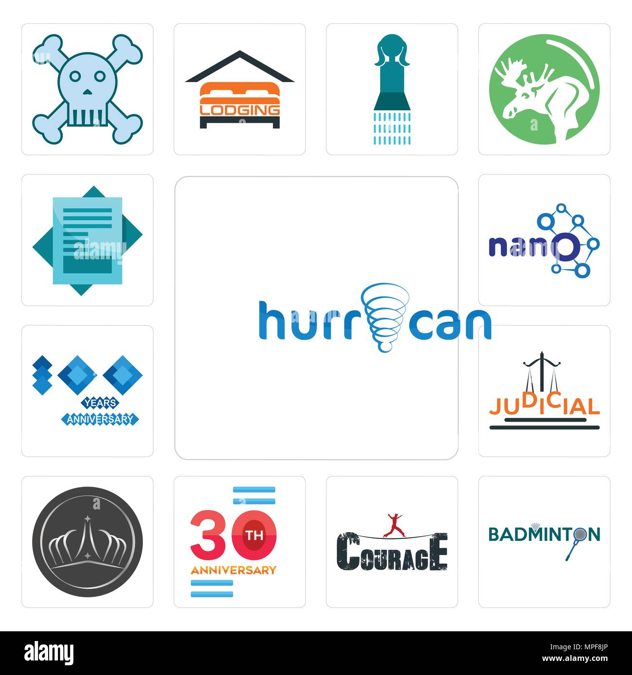 Satz Von Hurrican Badminton Mut 30 Jahrestag Tiara Justiz 100 Jahre Nano Erklarung Der Symbole Stock Vektorgrafik Alamy