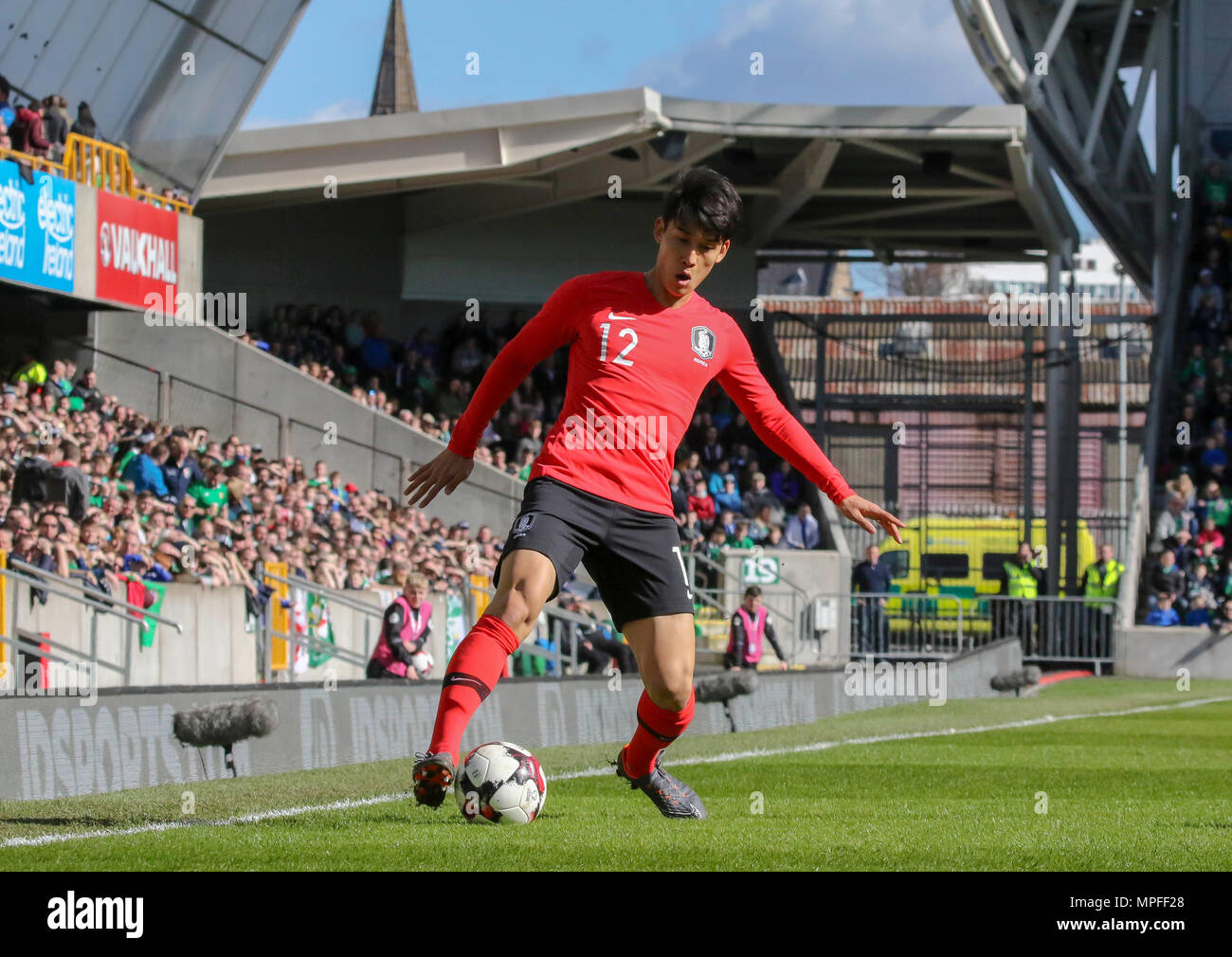 24. März 2018. Internationaler Fußball-freundliches 2018, Nordirland gegen Südkorea im Windsor Park, Belfast. (12) Lee Yong Südkorea. Stockfoto