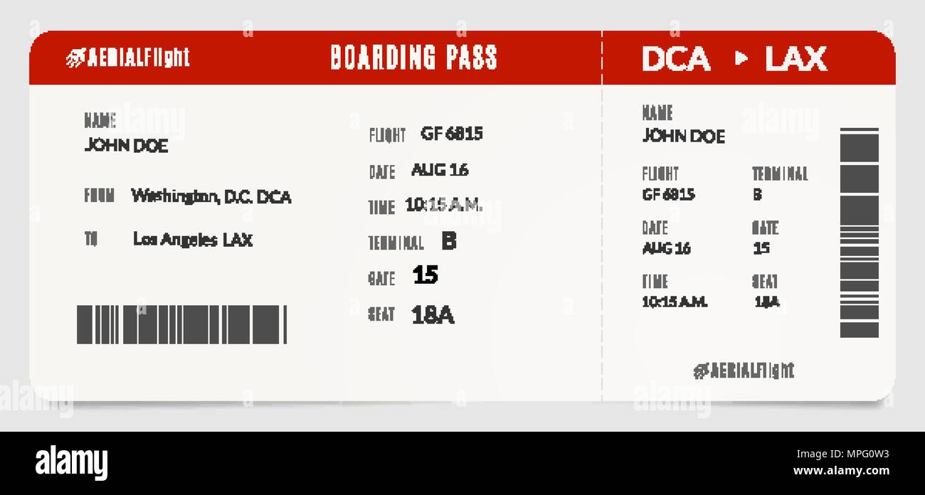 Moderne realistische Flugzeug Boarding Pass. Mit Namen und Zielort  Flugticket gefüllt Stock-Vektorgrafik - Alamy