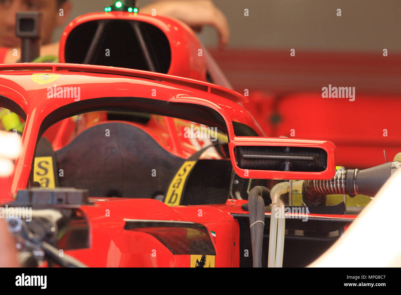 Circuit de Monaco, Monaco, Monte Carlo. 23 Mai, 2018. Monaco Formel 1 Grand Prix, Mittwoch Pressekonferenz; Ferrari neuen Außenspiegel, nachdem die FIA das vorherige Design Kredit verboten: Aktion plus Sport/Alamy leben Nachrichten Stockfoto