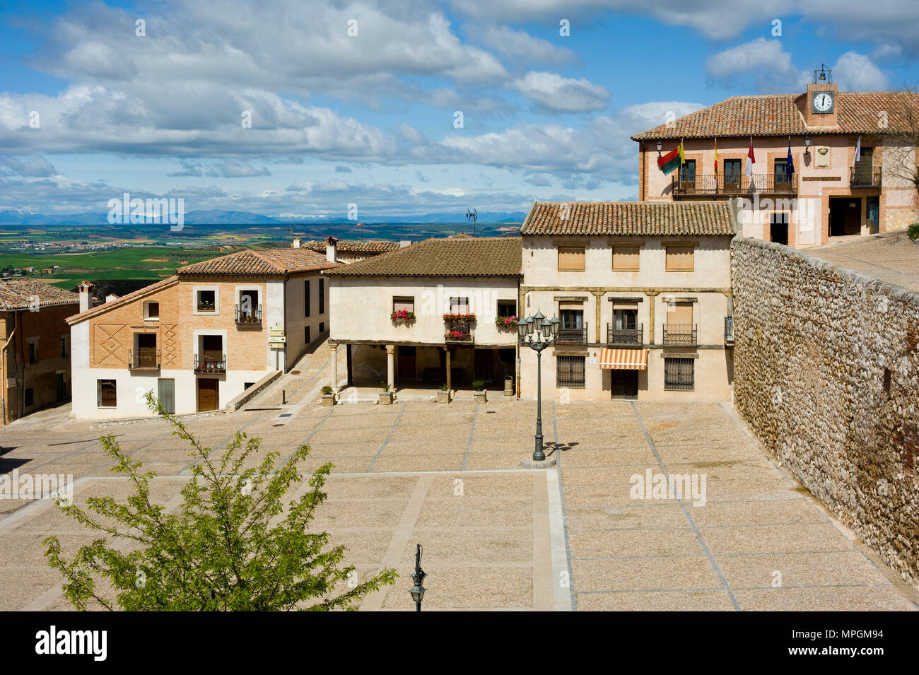Plaza Mayor o del Arcipreste, HITA, Guadalajara, Spanien. Hauptplatz. Stockfoto