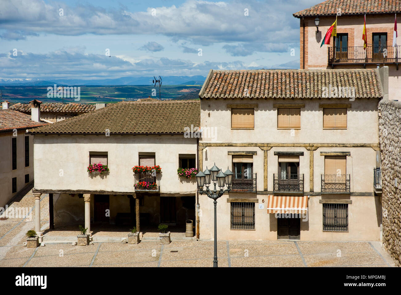 Plaza Mayor o del Arcipreste, HITA, Guadalajara, Spanien. Hauptplatz. Stockfoto