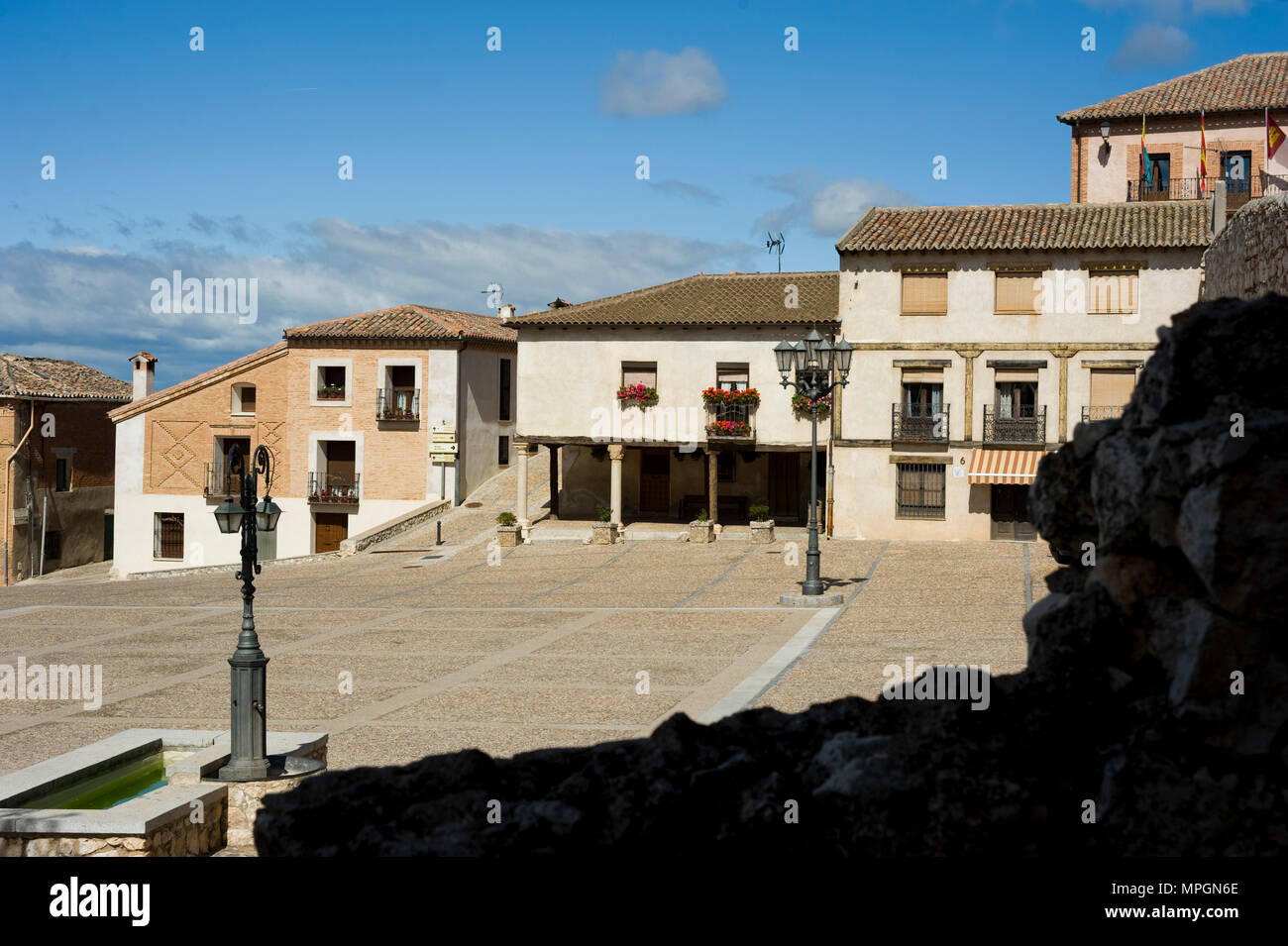 Plaza Mayor o del Arcipreste, HITA, Guadalajara, Spanien. Hauptplatz. Stockfoto