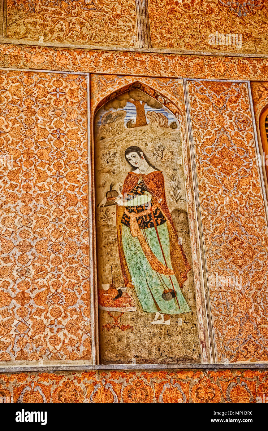 Isfahan Ali Qapu Palast Malerei Stockfoto