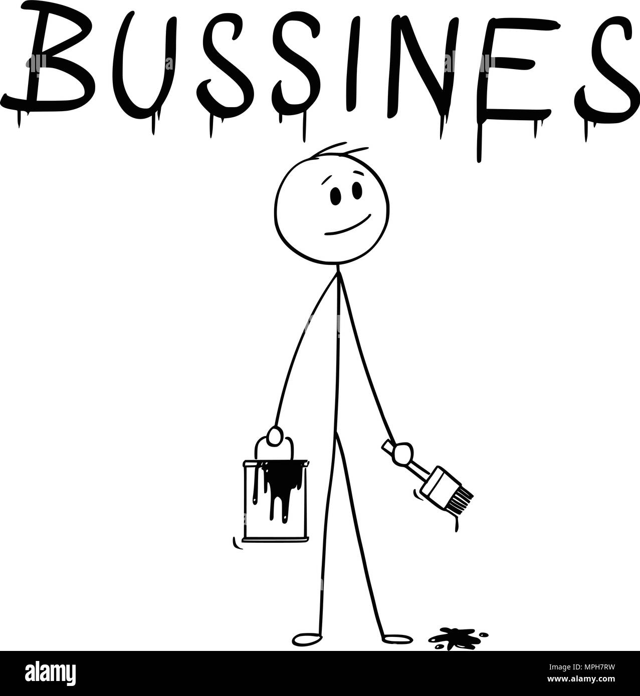 Cartoon von Geschäftsmann mit Pinsel und Farbe kann Malerei das Wort Business Stock Vektor