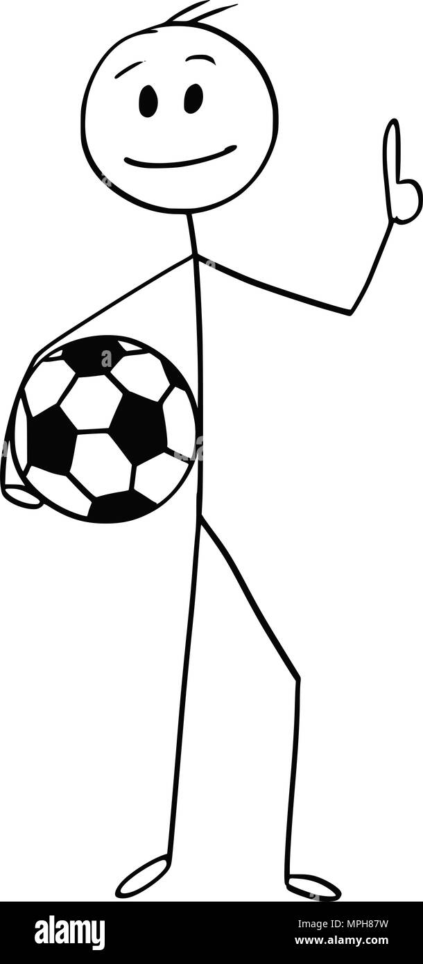 Cartoon von lächelnden Fußball oder Fußball Spieler mit einem Ball Stock Vektor