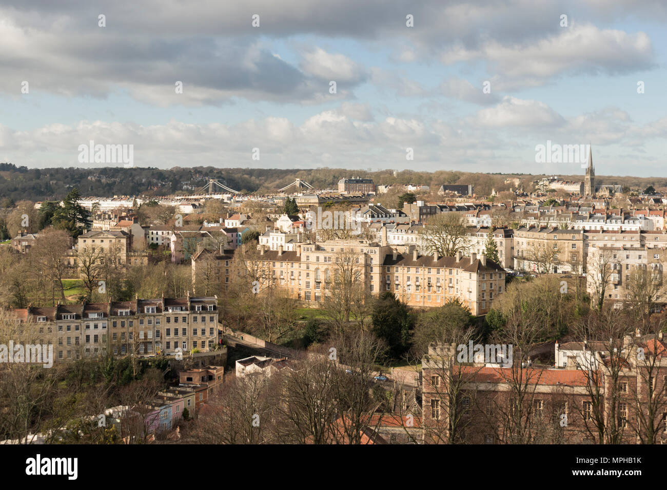 Winterlicher Blick über die Stadt Bristol von Cabot Tower auf Brandon Hill Stockfoto