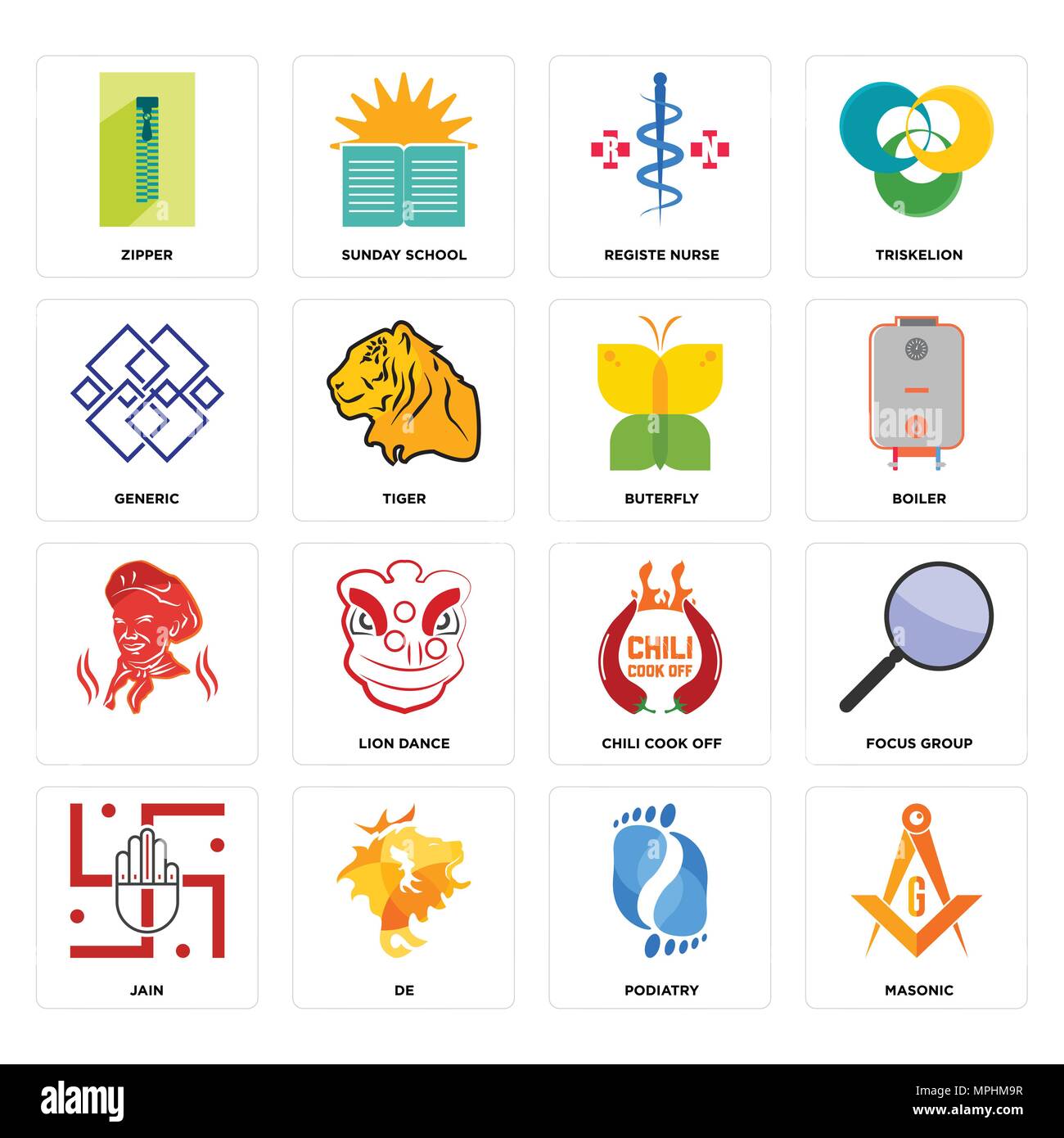 16 Einfache editierbare Ikonen wie Freimaurer, Podologie, de, Jain, focus group, Reißverschluss, generisch, buterfly Für mobile verwendet werden, die Web-UI Stock Vektor
